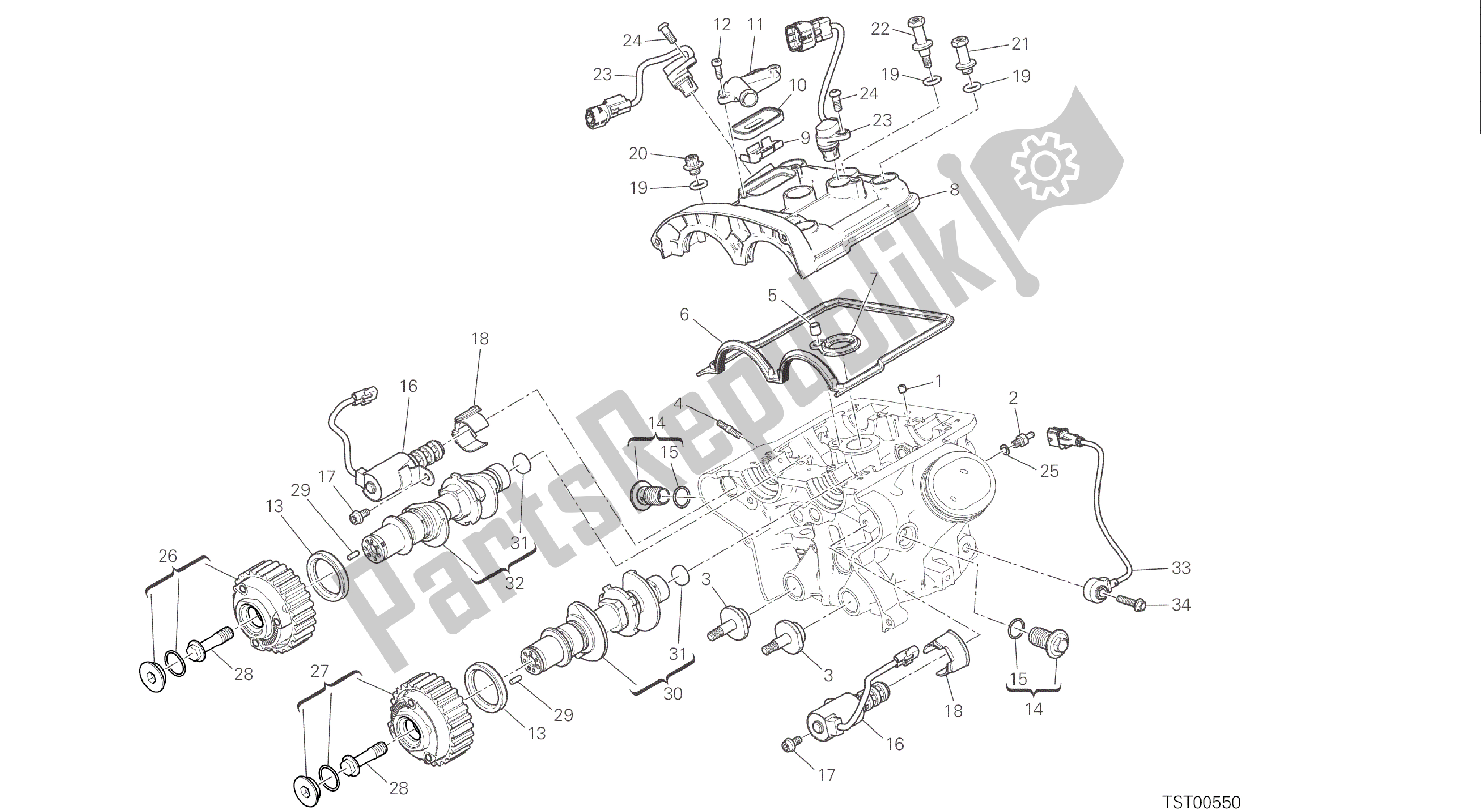 Alle onderdelen voor de Tekening 13a - Verticale Cilinderkop - Timing [mod: Ms1200s] Groepsmotor van de Ducati Multistrada S ABS 1200 2016