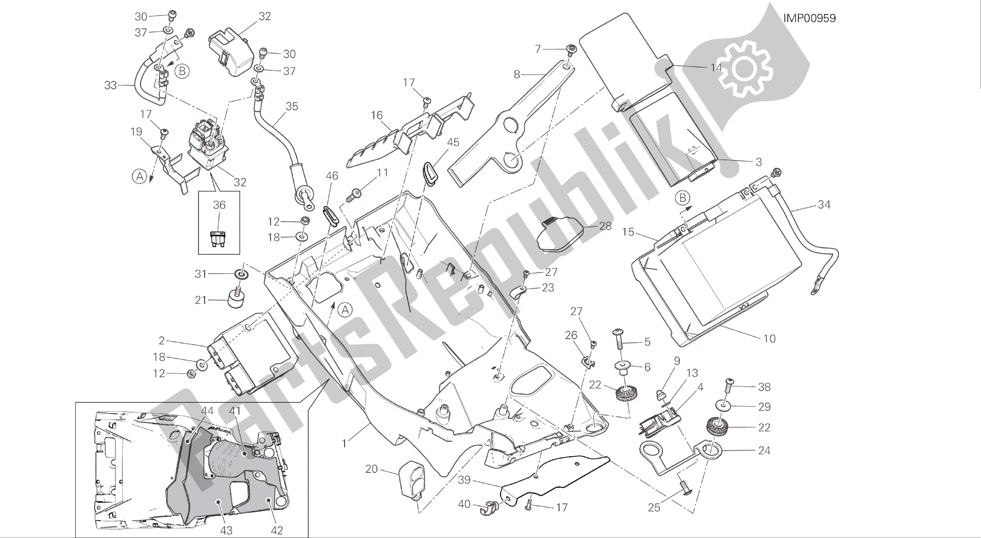 Tutte le parti per il Disegno 018 - Gruppo Batterie [mod: Ms1200s] Gruppo Elettrico del Ducati Multistrada S ABS 1200 2016