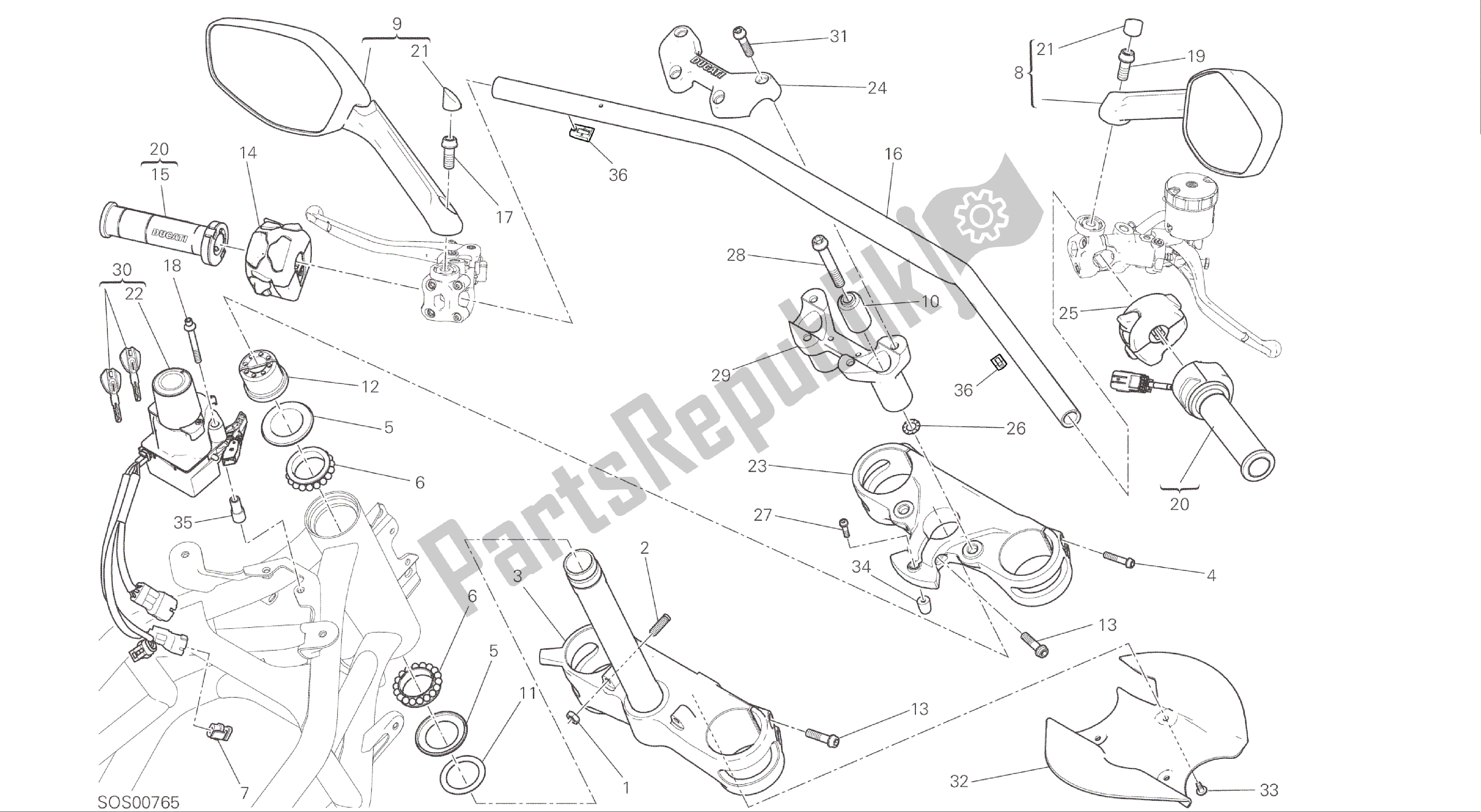 Alle onderdelen voor de Tekening 021 - Stuur [mod: Ms1200s] Groepsframe van de Ducati Multistrada S ABS 1200 2016