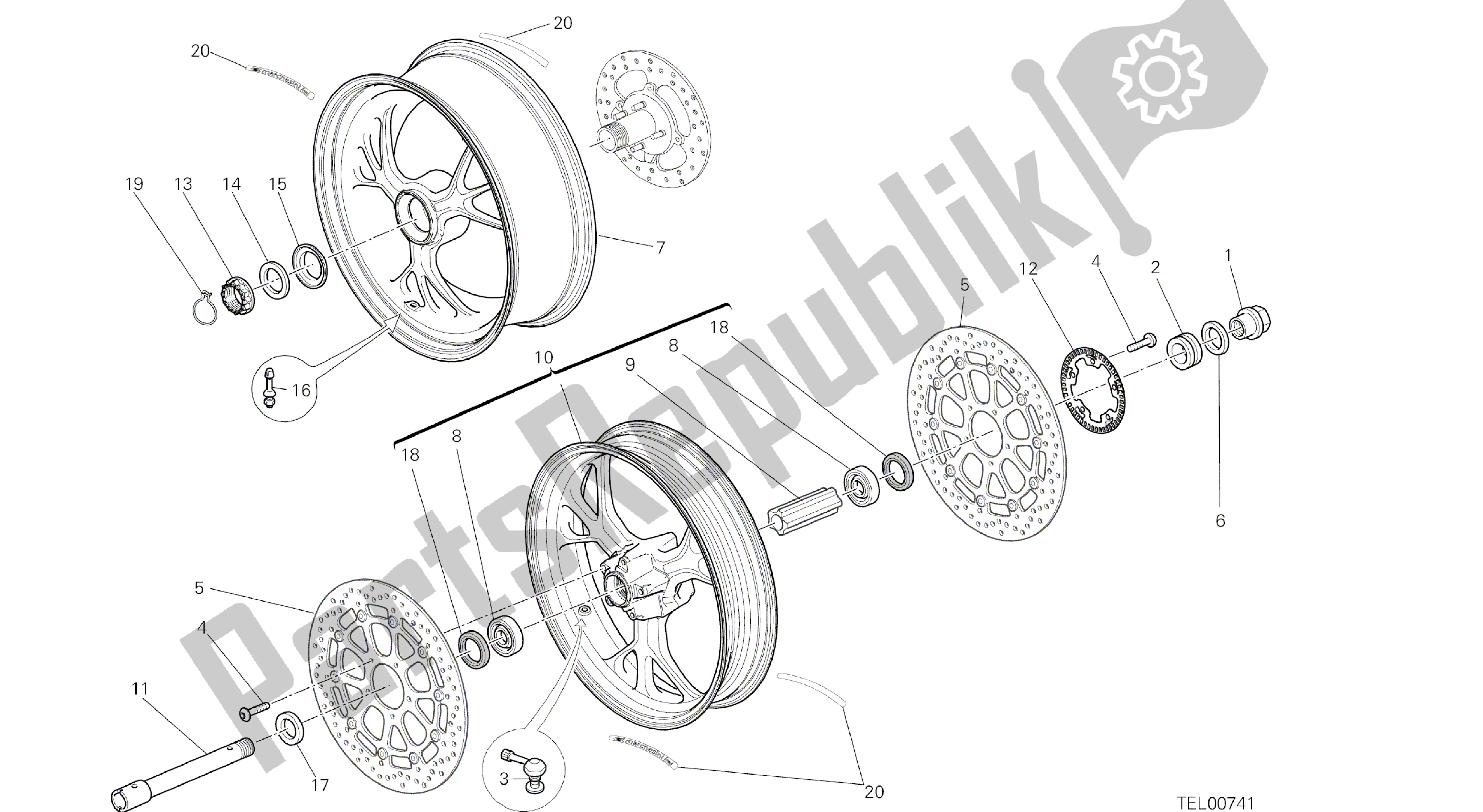 Todas las partes para Dibujo 026 - Ruedas [mod: Ms1200pp; Xst: Marco De Grupo Aus, Eur, Fra, Jap, Tha] de Ducati Multistrada S Pikes Peak 1200 2014