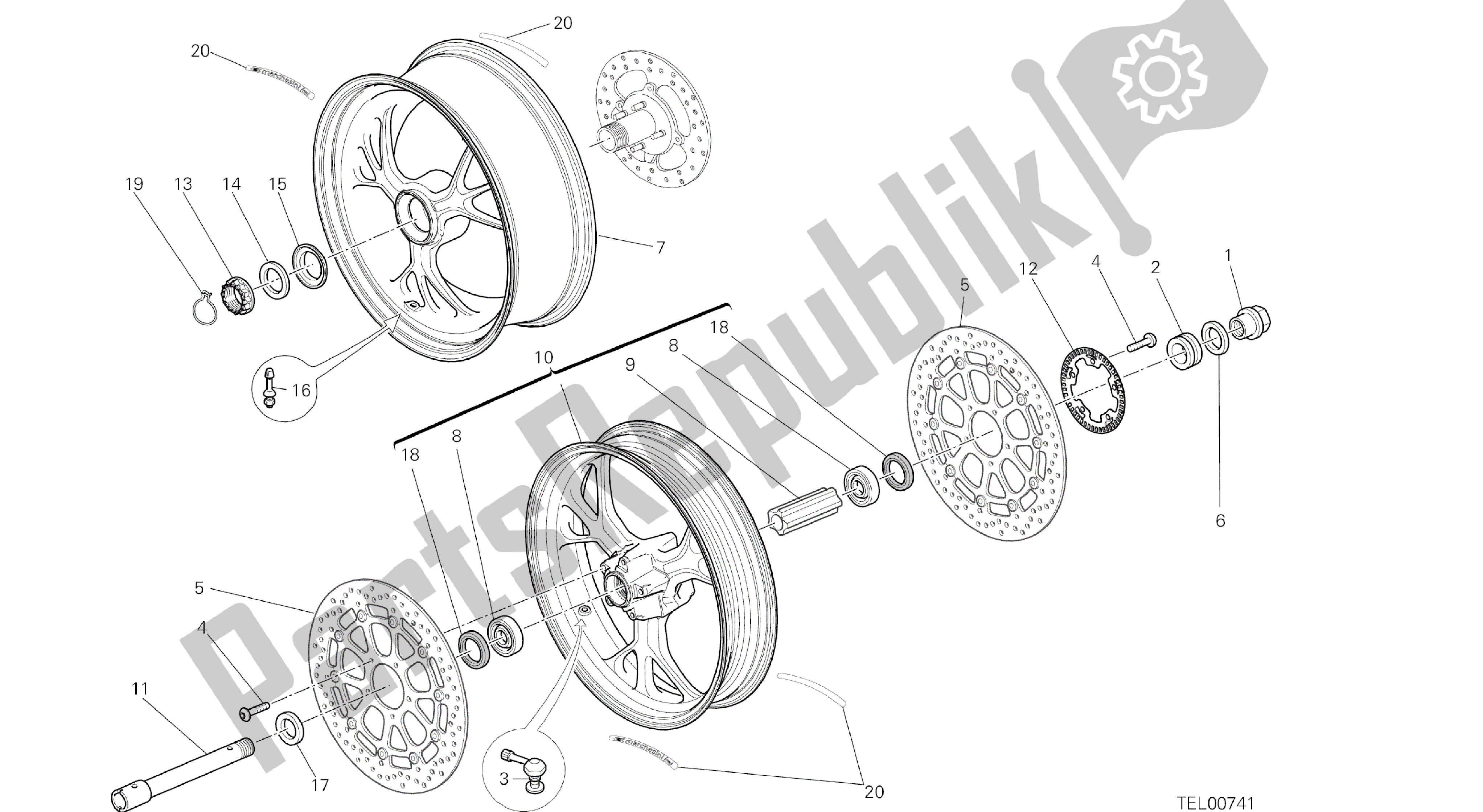 Tutte le parti per il Disegno 026 - Ruote [mod: Ms1200pp; Xst: Aus, Eur, Fra, Jap, Tha] Frame Del Gruppo del Ducati Multistrada S Pikes Peak 1200 2014