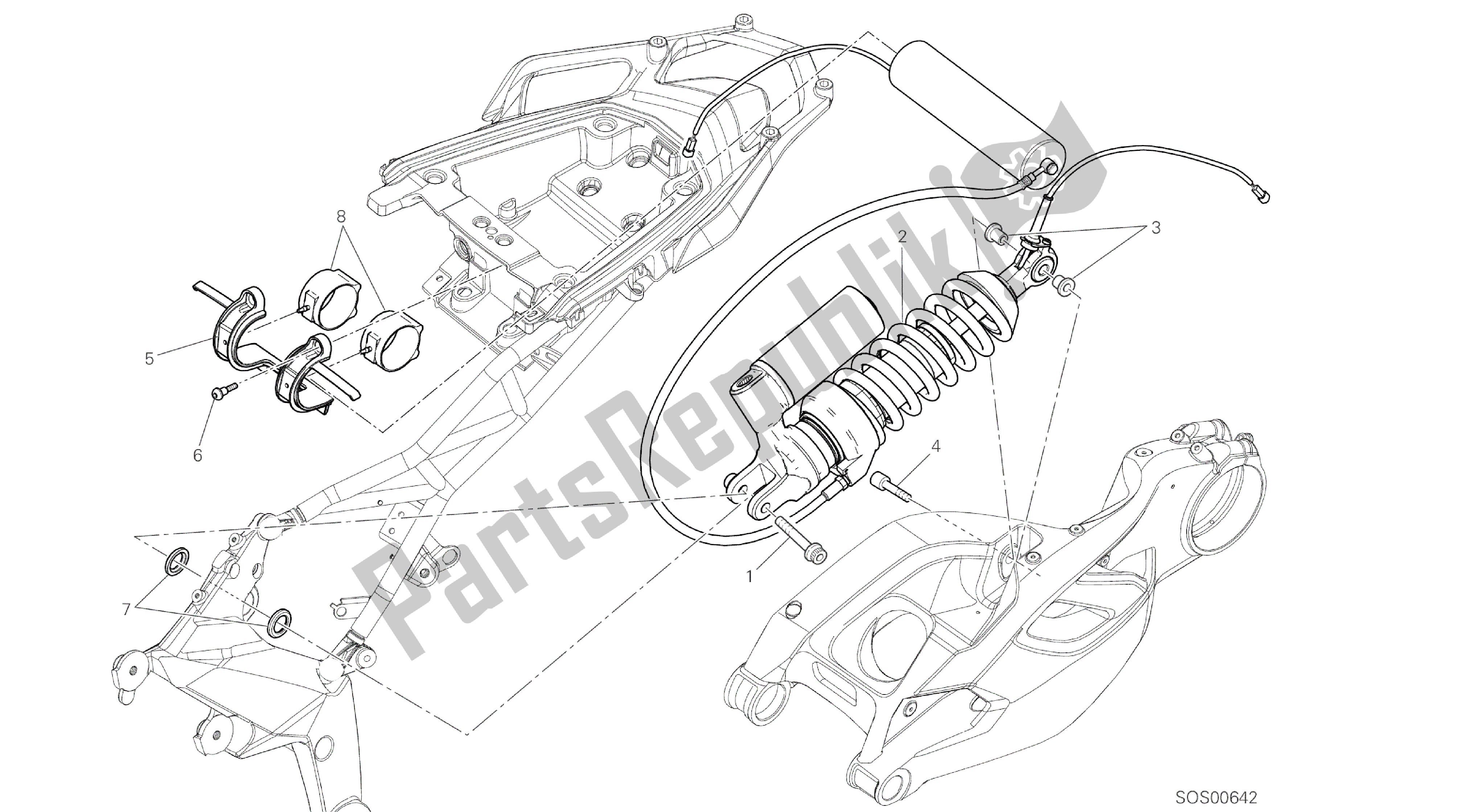 Todas las partes para Dibujo 028 - Amortiguador Trasero [mod: Ms1200pp; Xst: Marco De Grupo Aus, Eur, Fra, Jap, Tha] de Ducati Multistrada S Pikes Peak 1200 2014