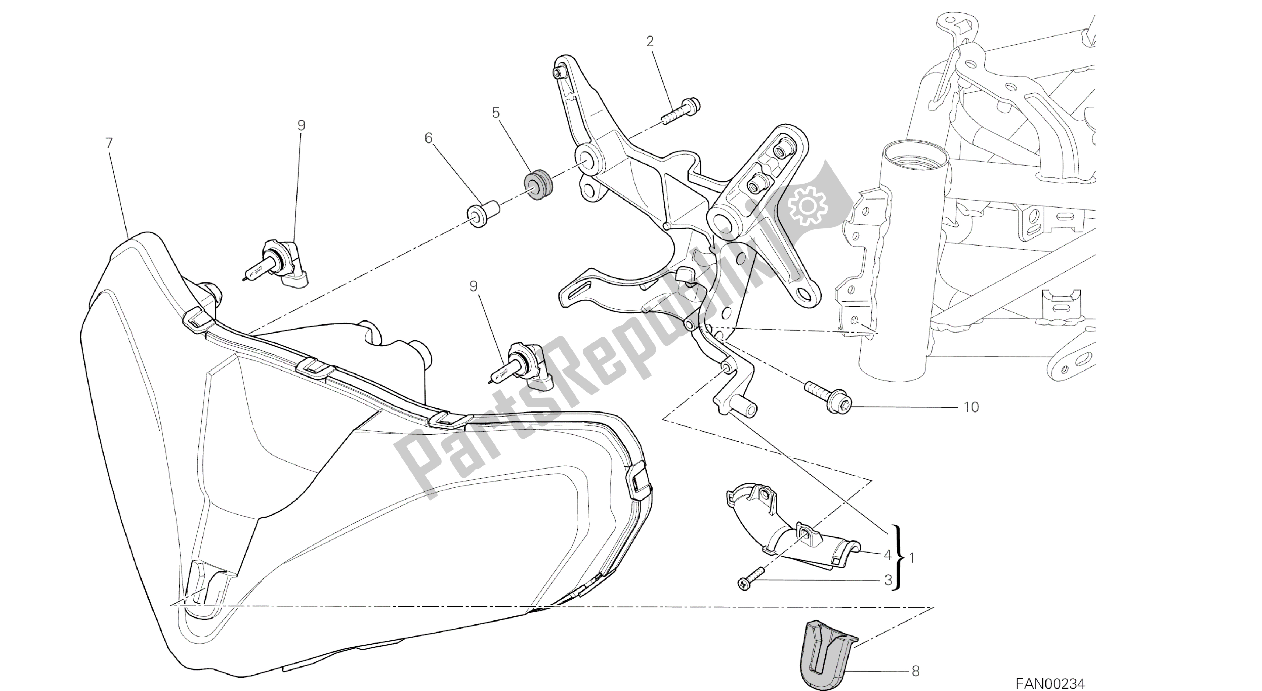 Todas las partes para Dibujo 020 - Faro [mod: Ms1200pp; Xst: Aus, Eur, Fra, Jap, Tha] Grupo Eléctrico de Ducati Multistrada S Pikes Peak 1200 2014