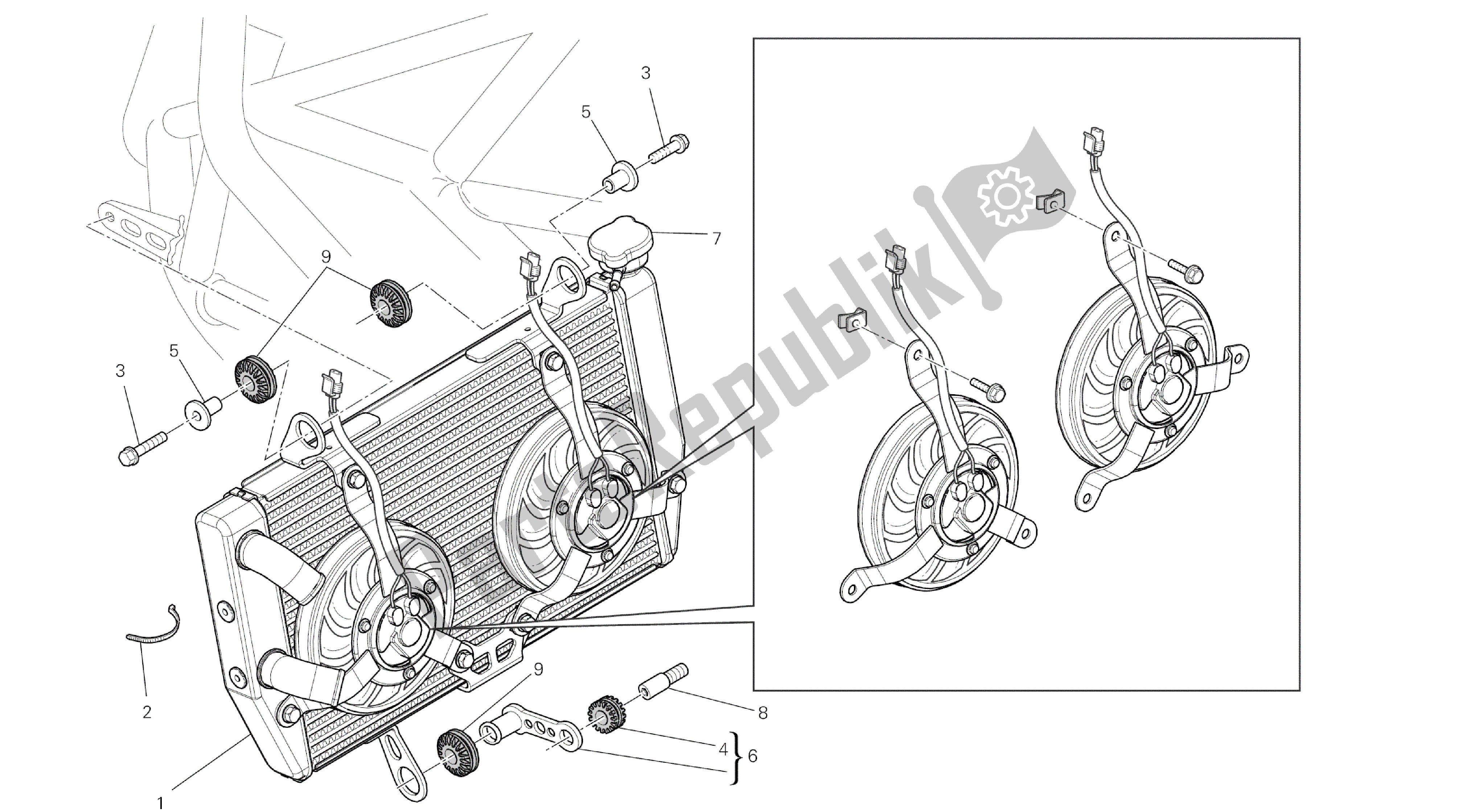 Alle onderdelen voor de Tekening 030 - Waterkoeler [mod: Ms1200pp; Xst: Tha] Groepsframe van de Ducati Multistrada S Pikes Peak 1200 2014