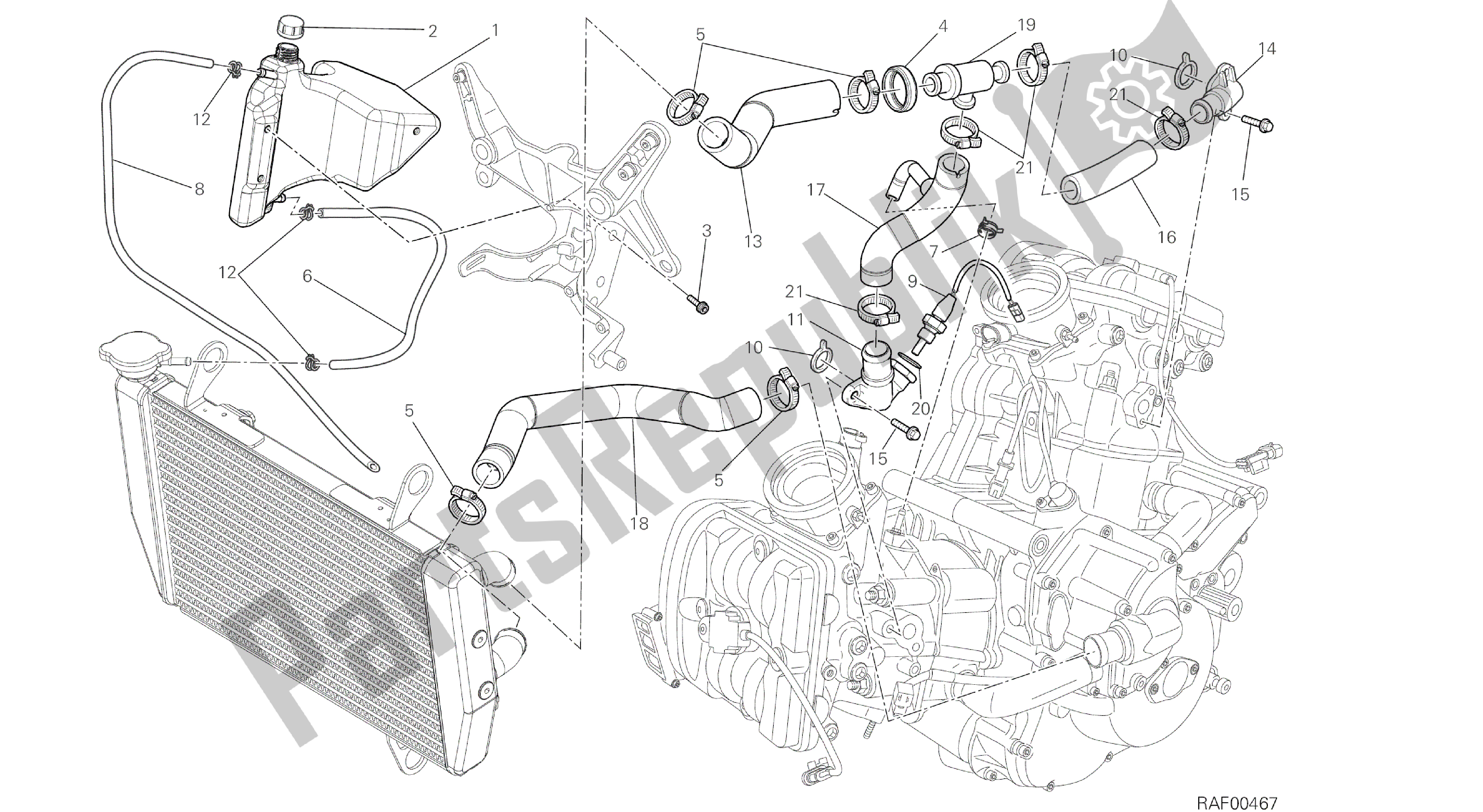 All parts for the Drawing 031 - Cooling Circuit [mod:ms1200pp;xst:aus,eur,fra,jap,tha]group Frame of the Ducati Multistrada S Pikes Peak 1200 2014
