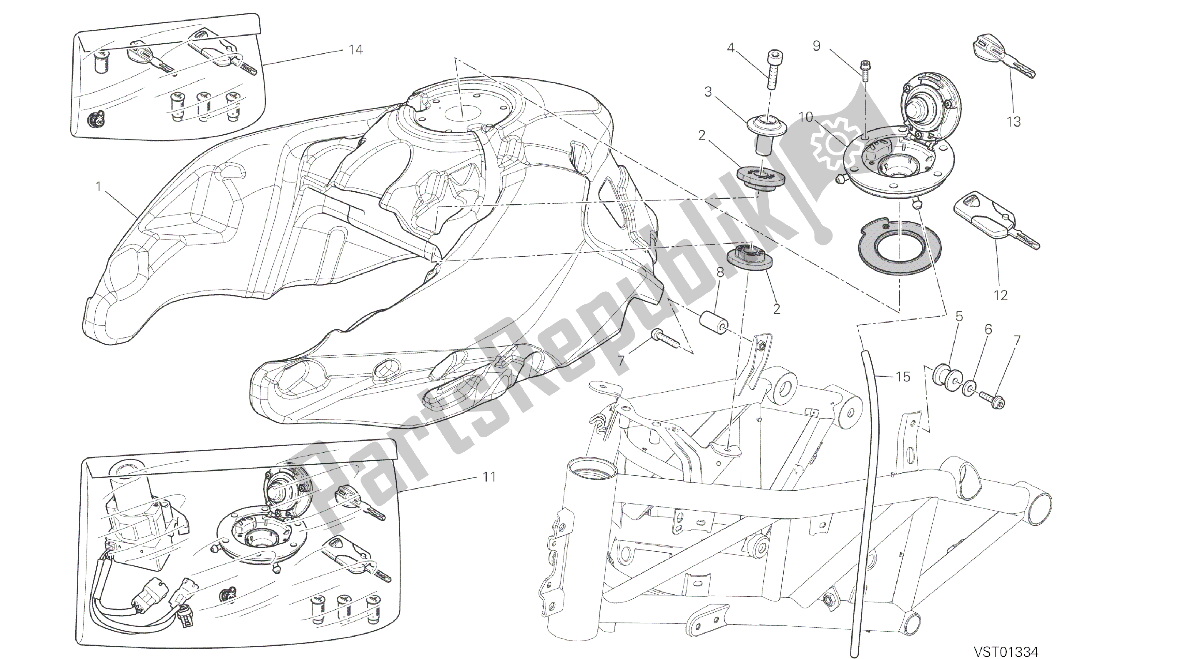 Alle onderdelen voor de Tekening 032 - Brandstoftank [mod: Ms1200pp; Xst: Tha] Groepsframe van de Ducati Multistrada S Pikes Peak 1200 2014
