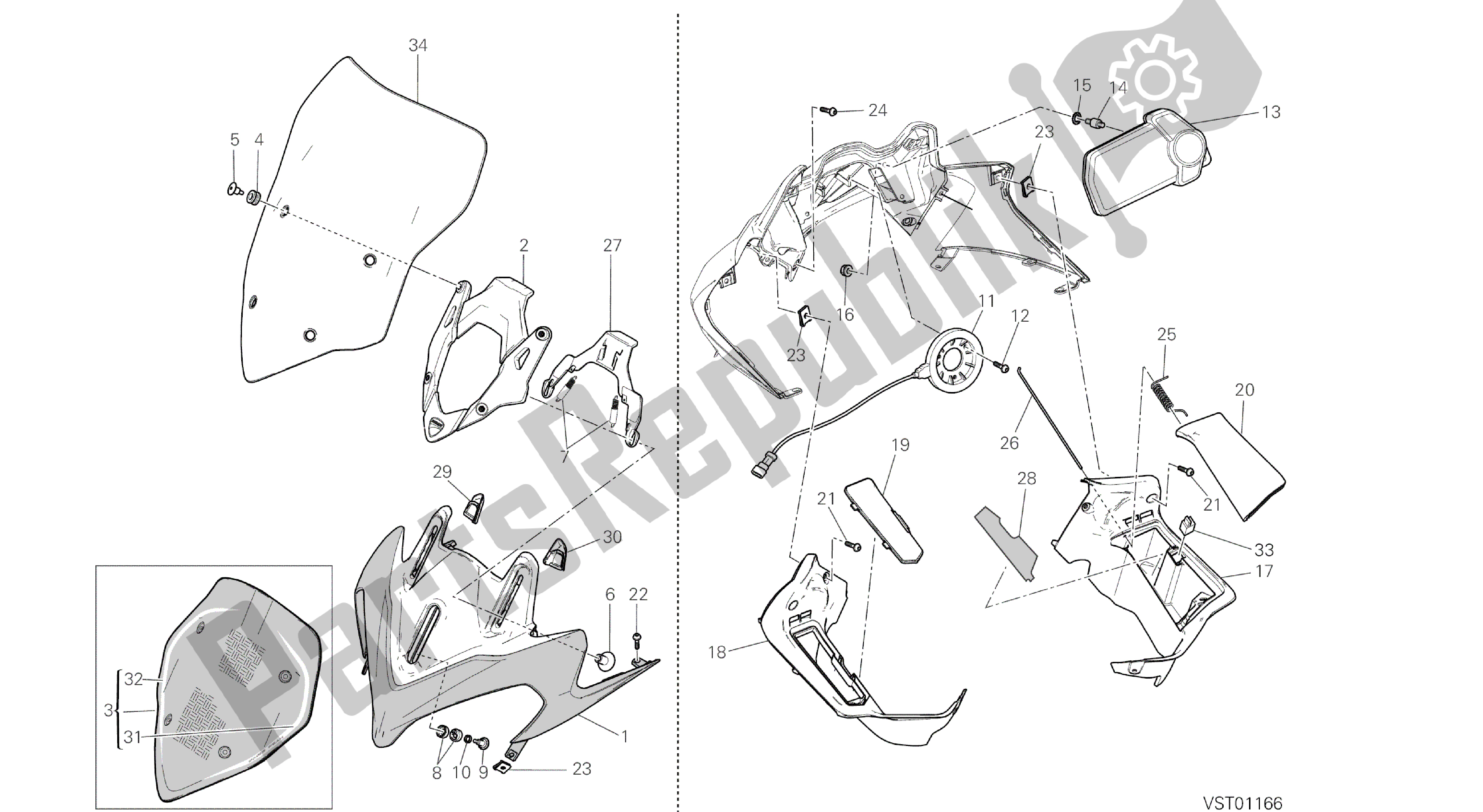 Alle onderdelen voor de Tekening 034 - Motorkap [mod: Ms1200pp; Xst: Aus, Eur, Fra, Jap, Tha] Groepsframe van de Ducati Multistrada S Pikes Peak 1200 2014