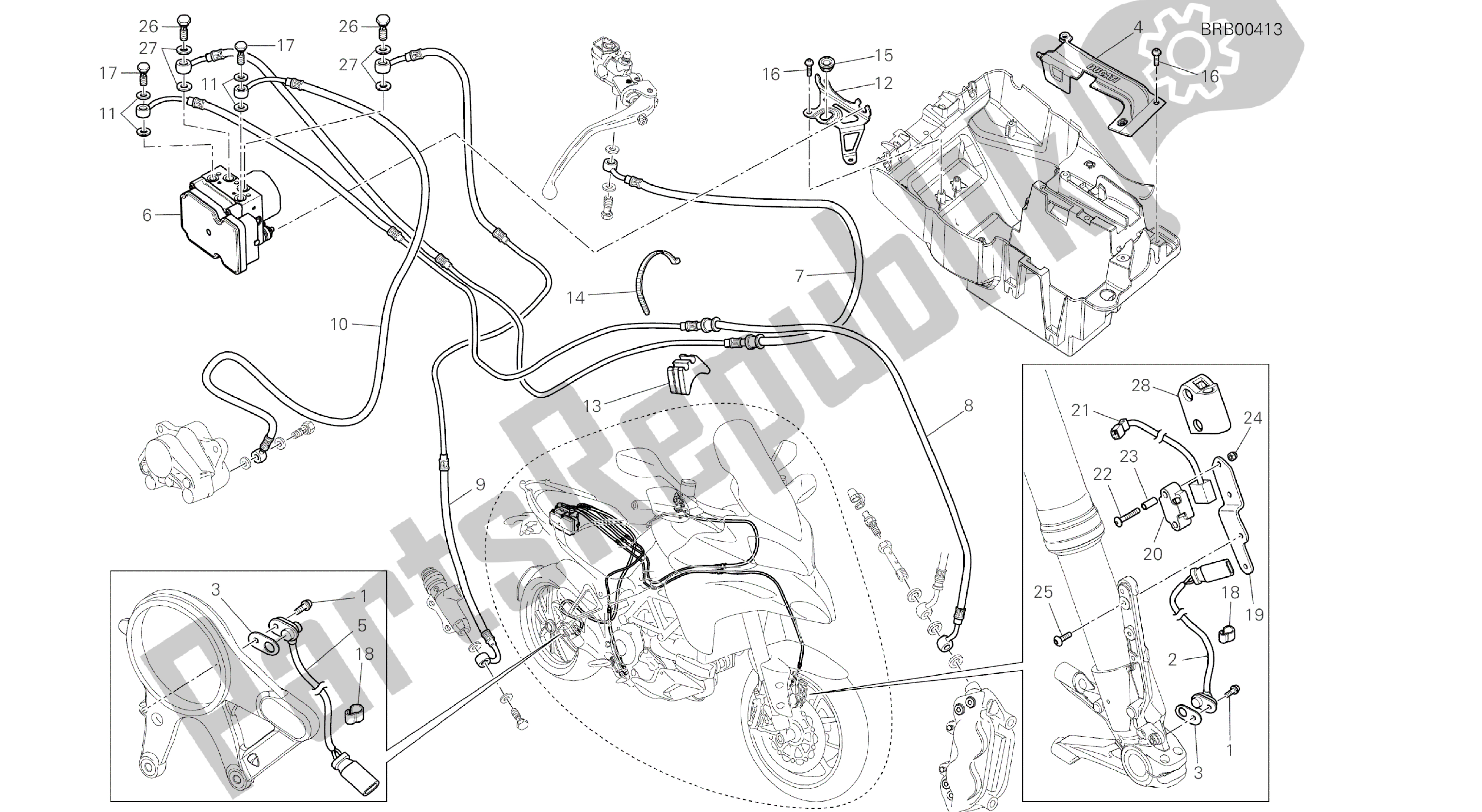 Alle onderdelen voor de Tekening 24a - Remsysteem Abs [mod: Ms1200pp; Xst: Aus, Eur, Fra, Jap, Tha] Groepsframe van de Ducati Multistrada S Pikes Peak 1200 2014