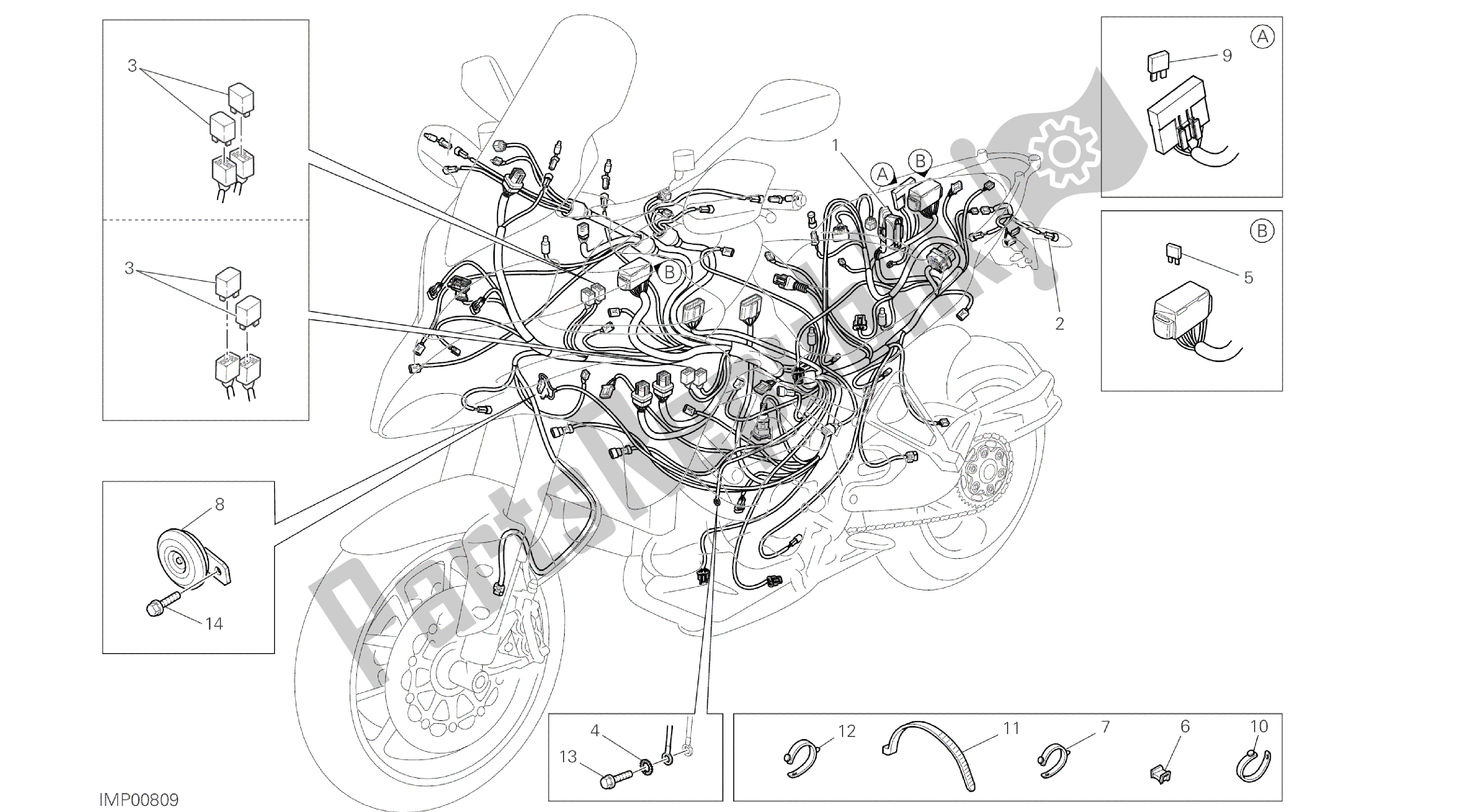 Tutte le parti per il Disegno 18b - Cablaggio [mod: Ms1200pp; Xst: Aus, Eur, Fra, Jap, Tha] Gruppo Elettrico del Ducati Multistrada S Pikes Peak 1200 2014