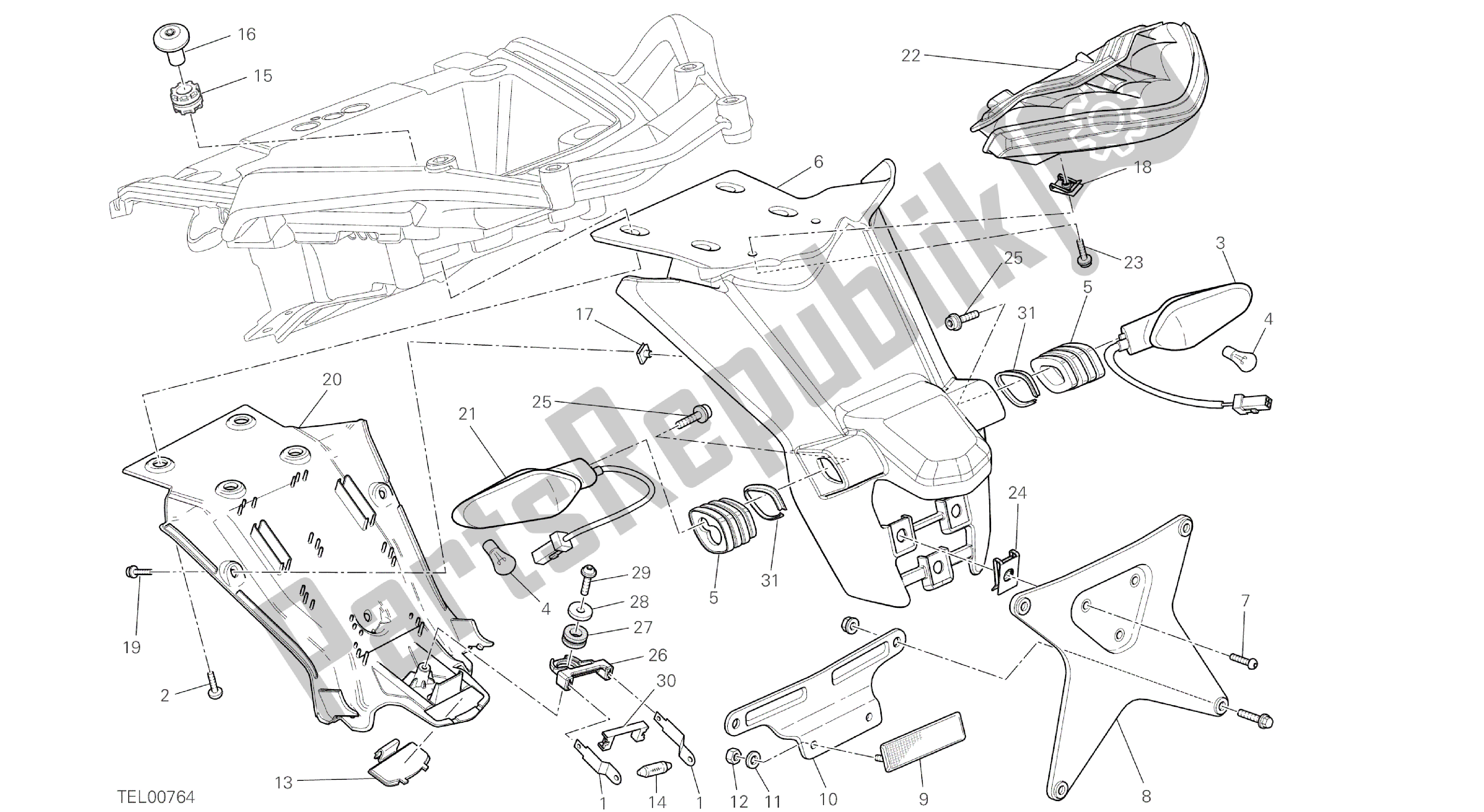 Todas las partes para Dibujo 27a - Soporte De Matrícula - Luz Trasera [mod: Ms1200pp; Xst: Eur, Fra, Jap, Tha] Grupo Eléctrico de Ducati Multistrada S Pikes Peak 1200 2014