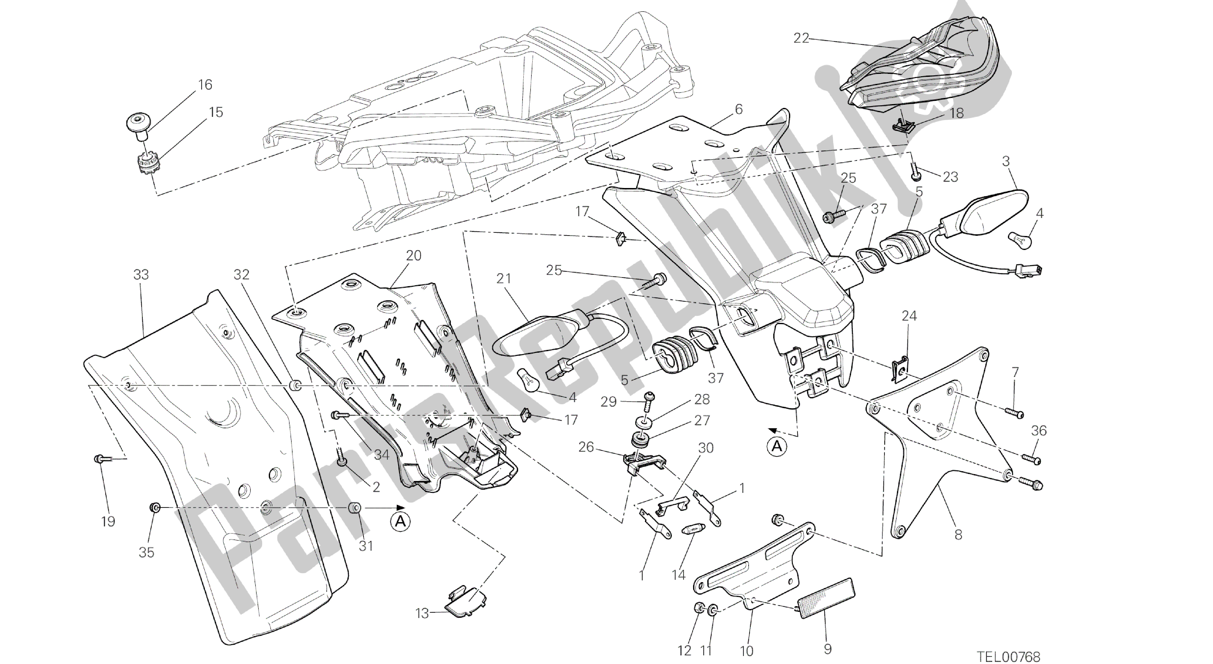 Todas las partes para Dibujo 27b - Soporte De Matrícula - Luz Trasera Aus [mod: Ms1200pp; Xst: Aus] Group Electric de Ducati Multistrada S Pikes Peak 1200 2014