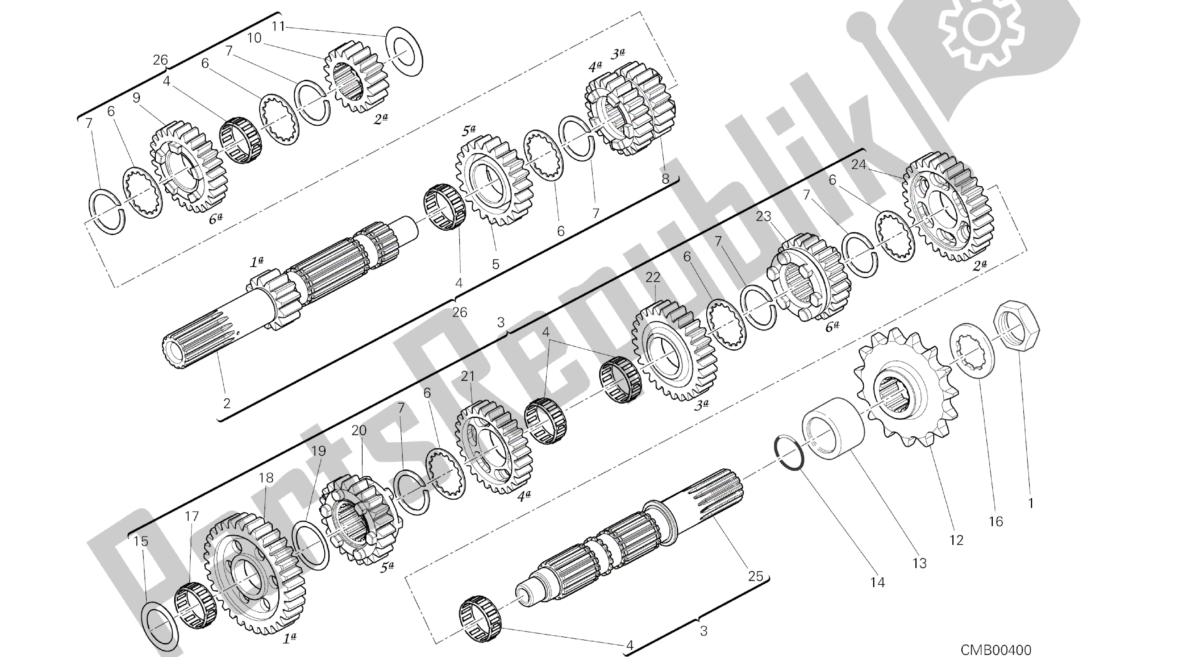 Todas las partes para Dibujo 003 - Caja De Cambios [mod: Ms1200pp; Xst: Motor De Grupo Aus, Eur, Fra, Jap, Tha] de Ducati Multistrada S Pikes Peak 1200 2014