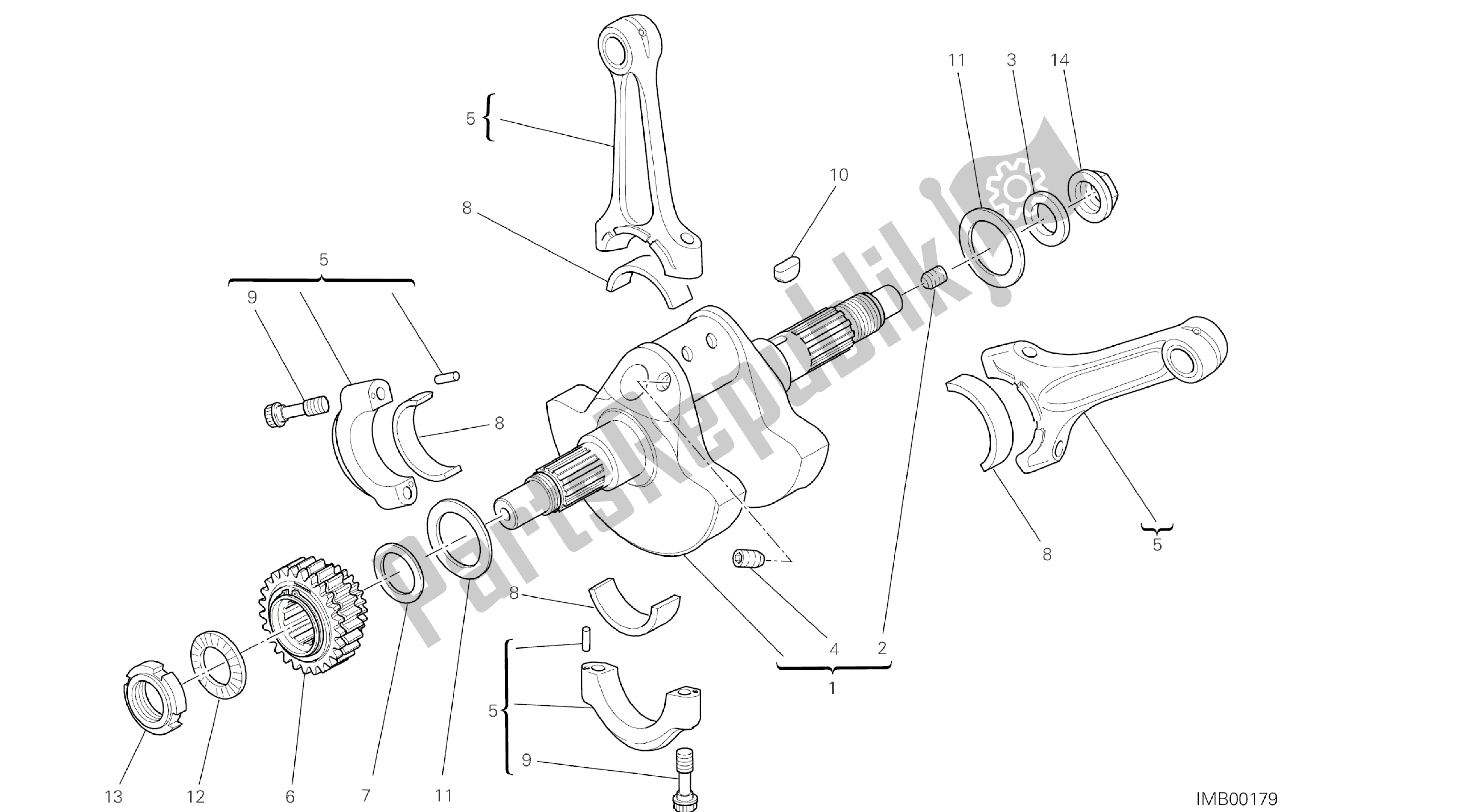 Tutte le parti per il Disegno 006 - Albero Motore [mod: Ms1200pp; Xst: Aus, Eur, Fra, Jap, Tha] Gruppo Motore del Ducati Multistrada S Pikes Peak 1200 2014
