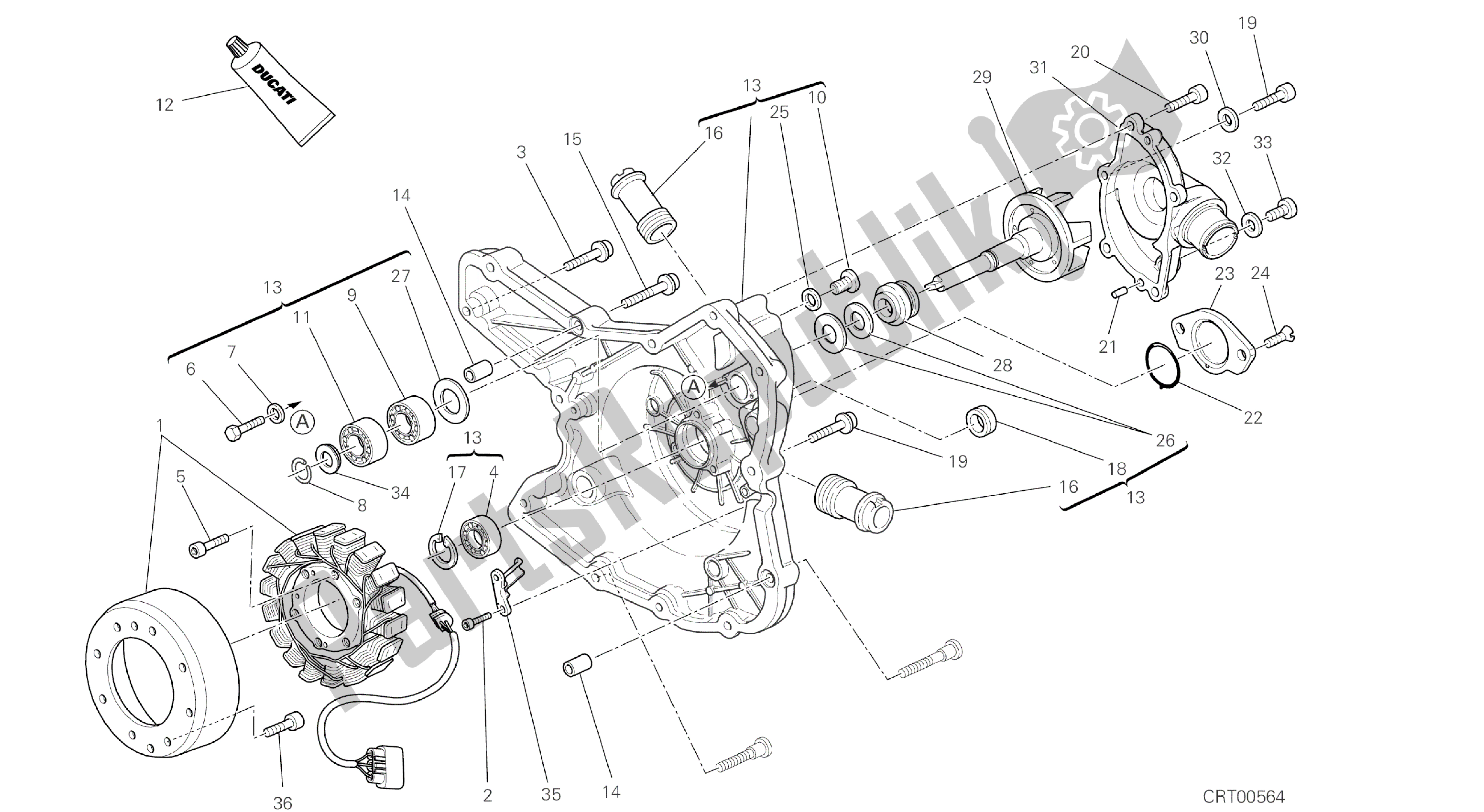 Alle onderdelen voor de Tekening 011 - Generatorafdekking [mod: Ms1200pp; Xst: Aus, Eur, Fra, Jap, Tha] Groep Engine van de Ducati Multistrada S Pikes Peak 1200 2014