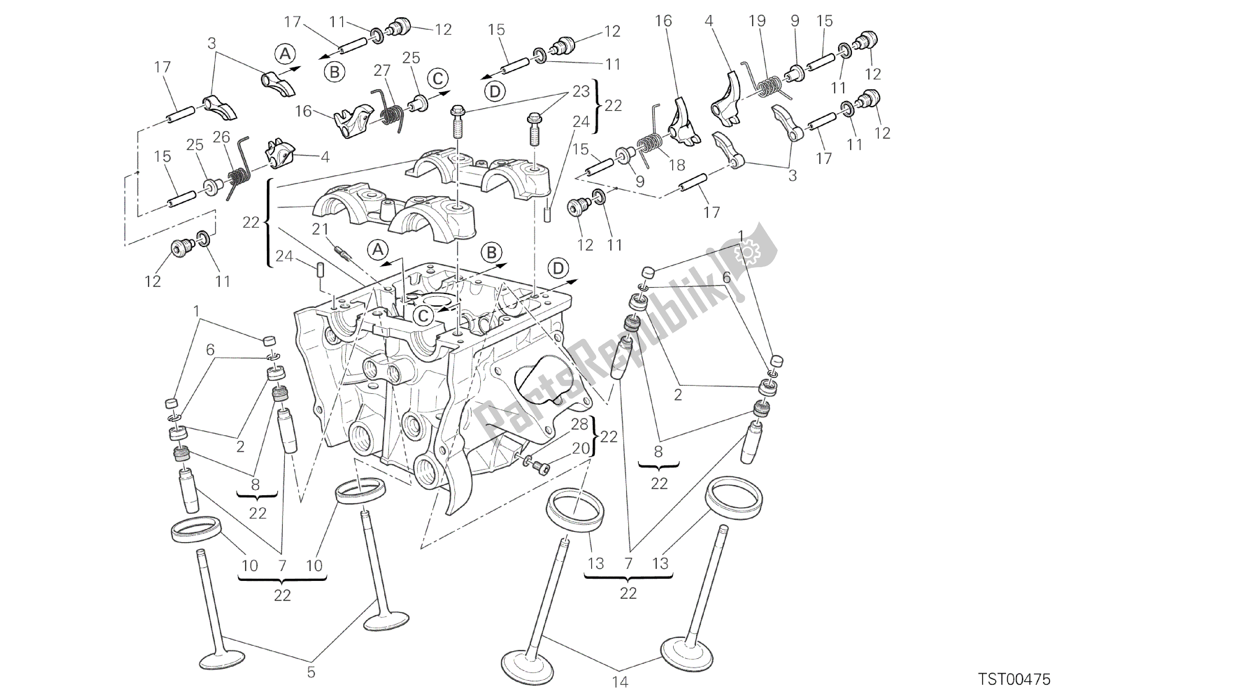 Tutte le parti per il Disegno 014 - Testata Verticale [mod: Ms1200pp; Xst: Aus, Eur, Fra, Jap, Tha] Gruppo Motore del Ducati Multistrada S Pikes Peak 1200 2014