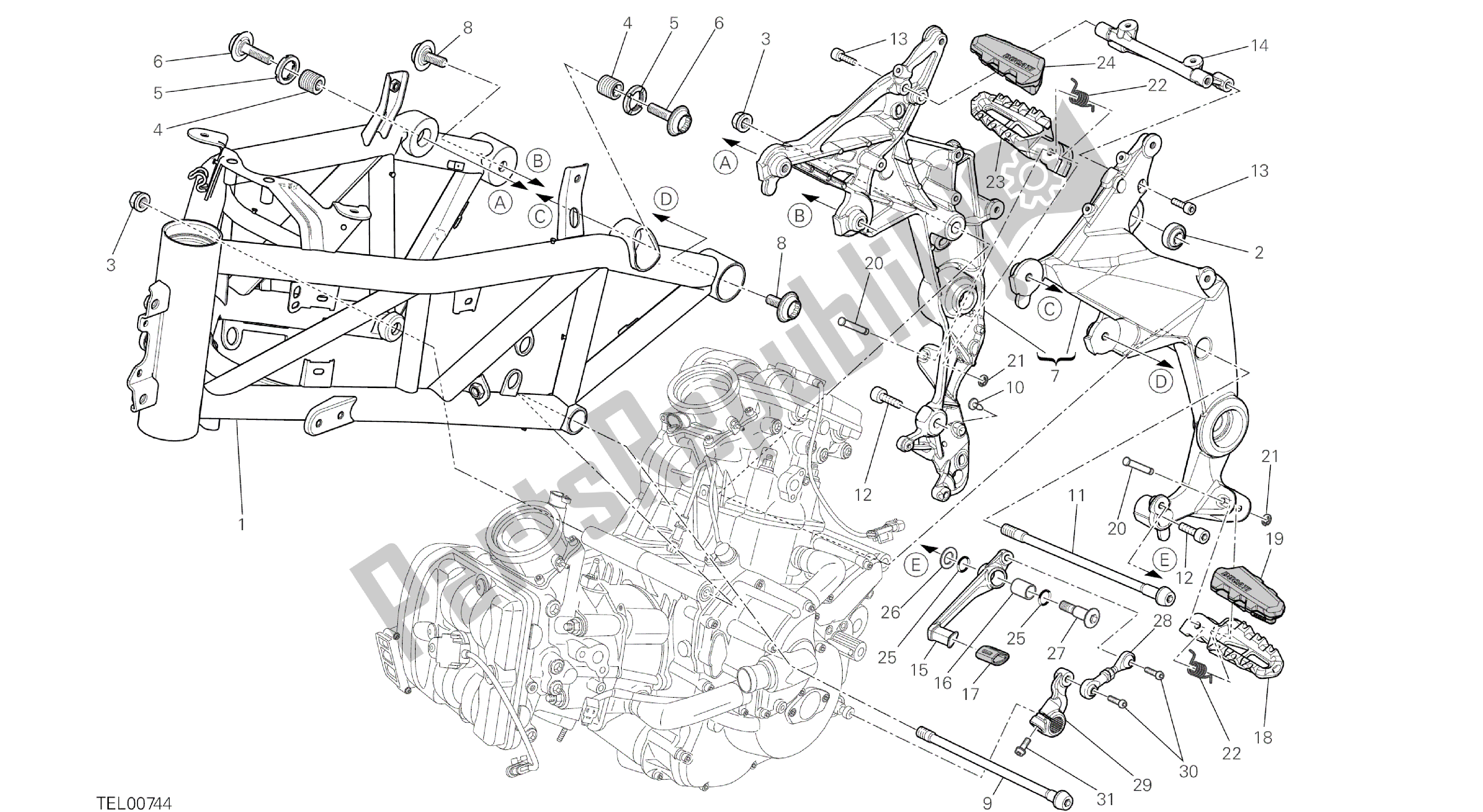 Todas las partes para Dibujo 022 - Marco [mod: Ms1200pp; Xst: Marco De Grupo Aus, Eur, Fra, Jap, Tha] de Ducati Multistrada S Pikes Peak 1200 2014