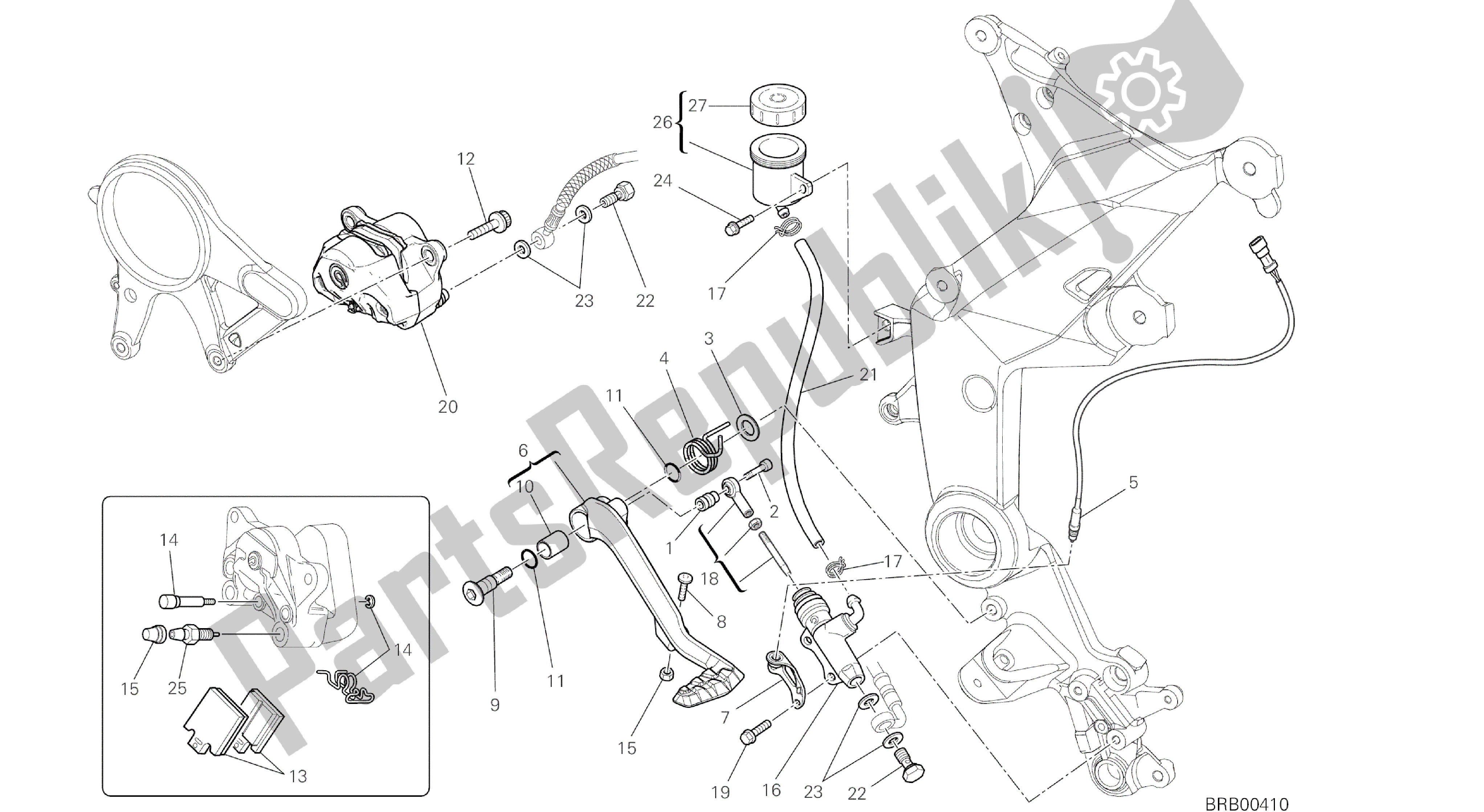 Todas las partes para Dibujo 025 - Sistema De Frenado Trasero [mod: Ms1200st; Xst: Aus, Chn, Eur, Fra, Jap, Tha] Cuadro De Grupo de Ducati Multistrada S Touring 1200 2014
