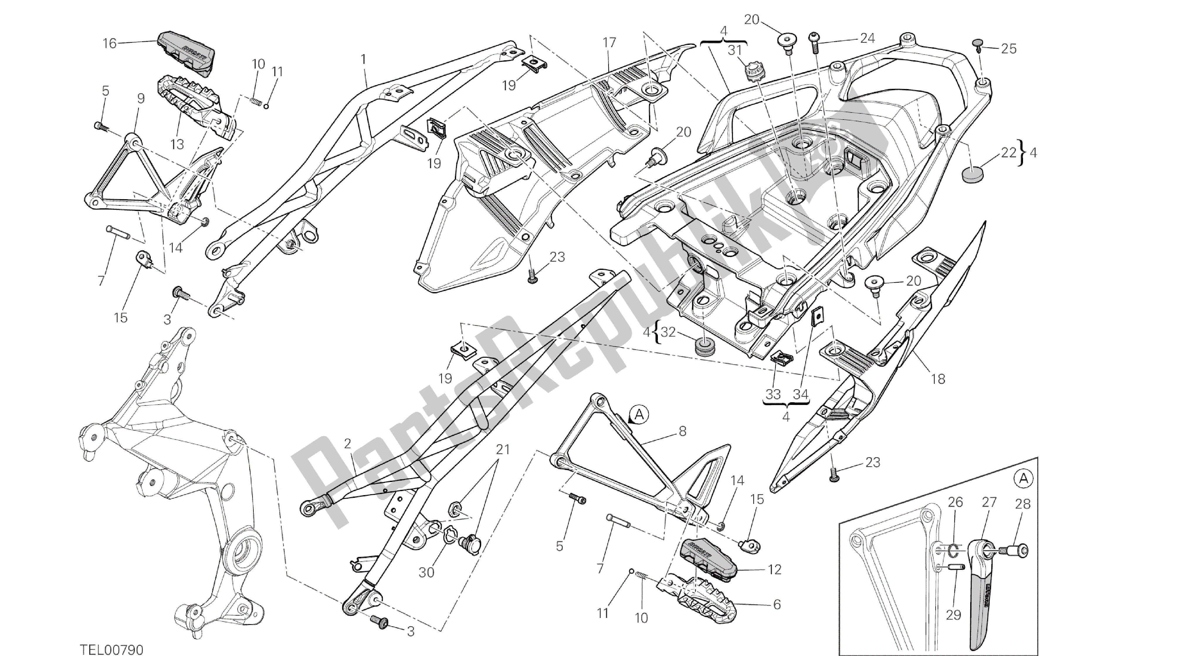 Todas las partes para Dibujo 027 - Compilación Del Bastidor Trasero [mod: Ms1200st; Xst: Aus, Chn, Eur, Fra, Jap, Tha] Frame Group de Ducati Multistrada S Touring 1200 2014