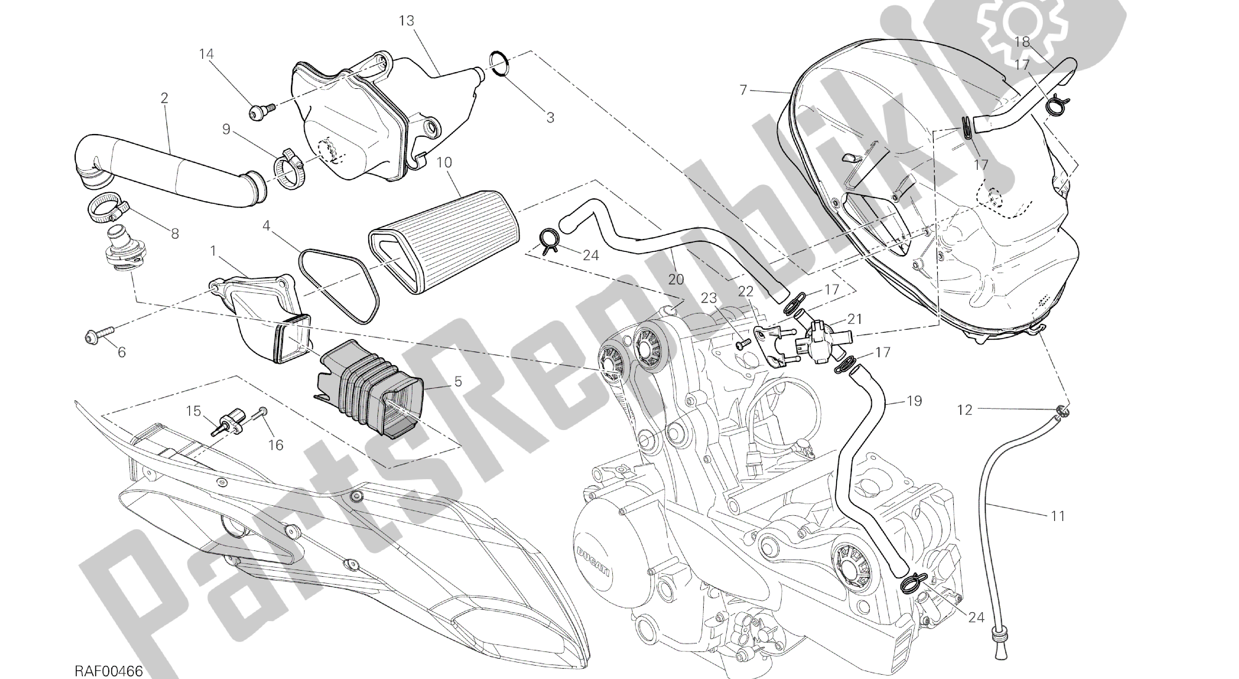 All parts for the Drawing 029 - Intake [mod:ms1200st;xst:aus,chn,eur,fra,jap,tha]group Frame of the Ducati Multistrada S Touring 1200 2014