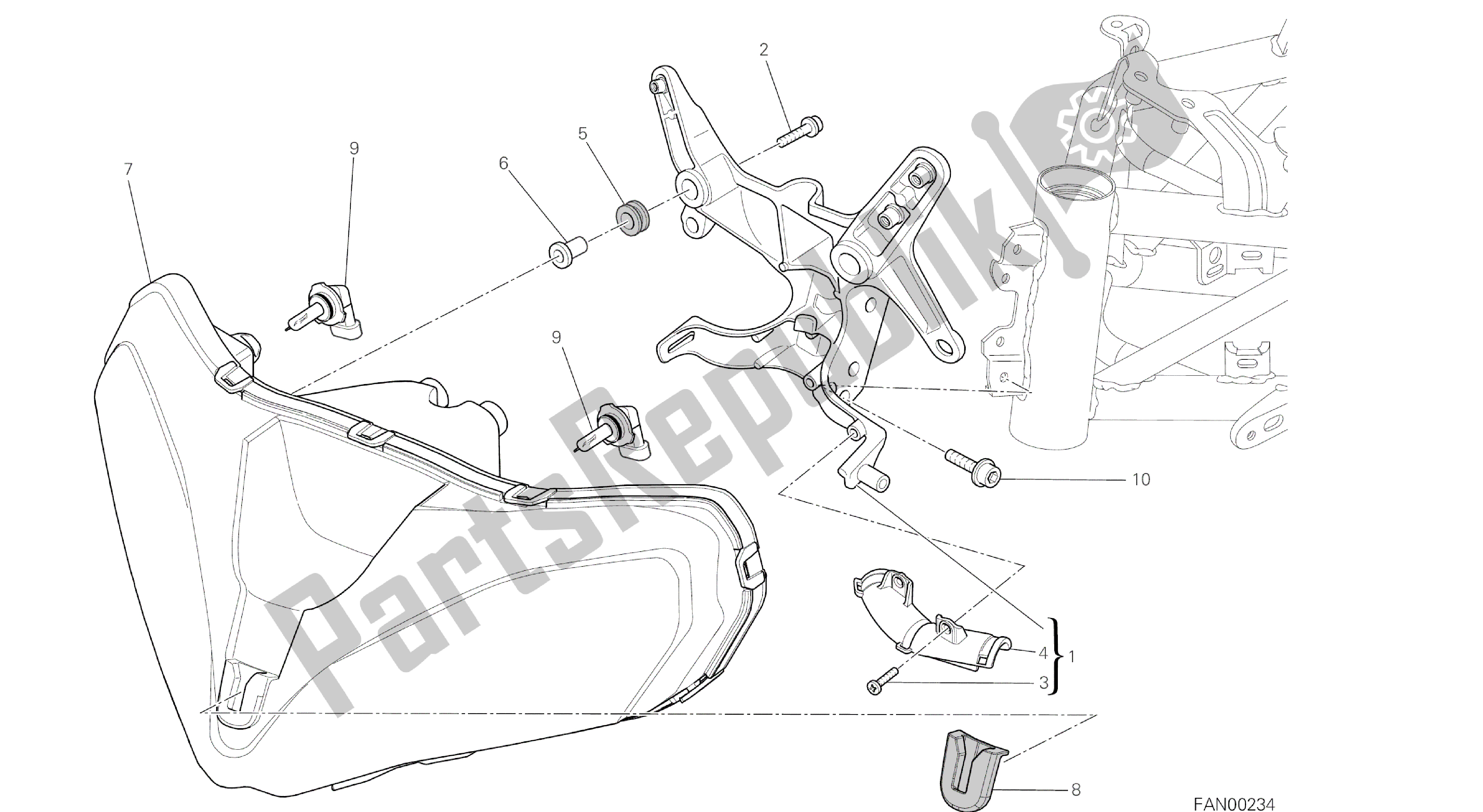 Tutte le parti per il Disegno 020 - Faro [mod: Ms1200st; Xst: Aus, Chn, Eur, Fra, Jap, Tha] Gruppo Elettrico del Ducati Multistrada S Touring 1200 2014