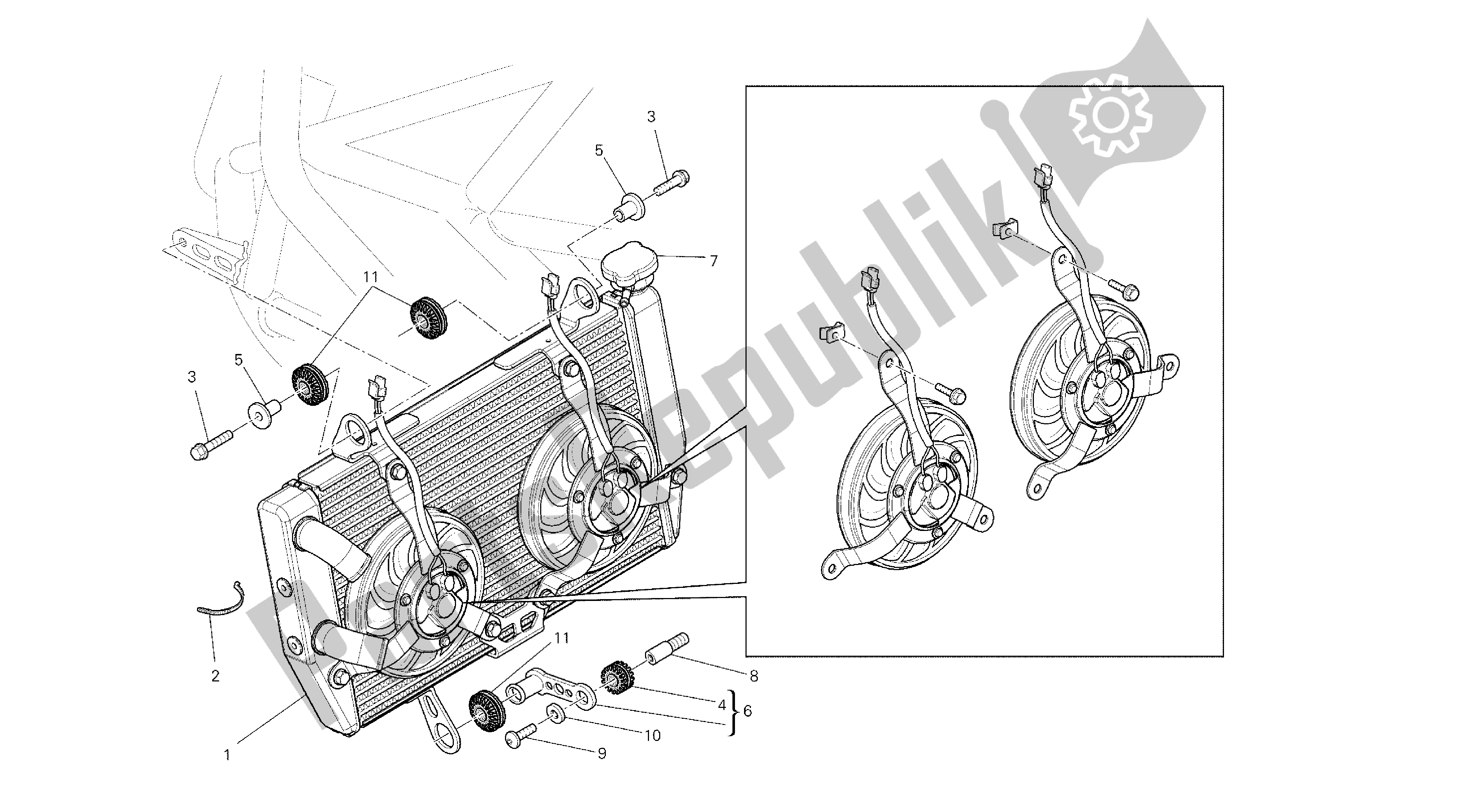Todas as partes de Desenho 030 - Refrigerador De água [mod: Ms1200st; Xst: Aus, Eur, Fra, Jap] Quadro De Grupo do Ducati Multistrada S Touring 1200 2014