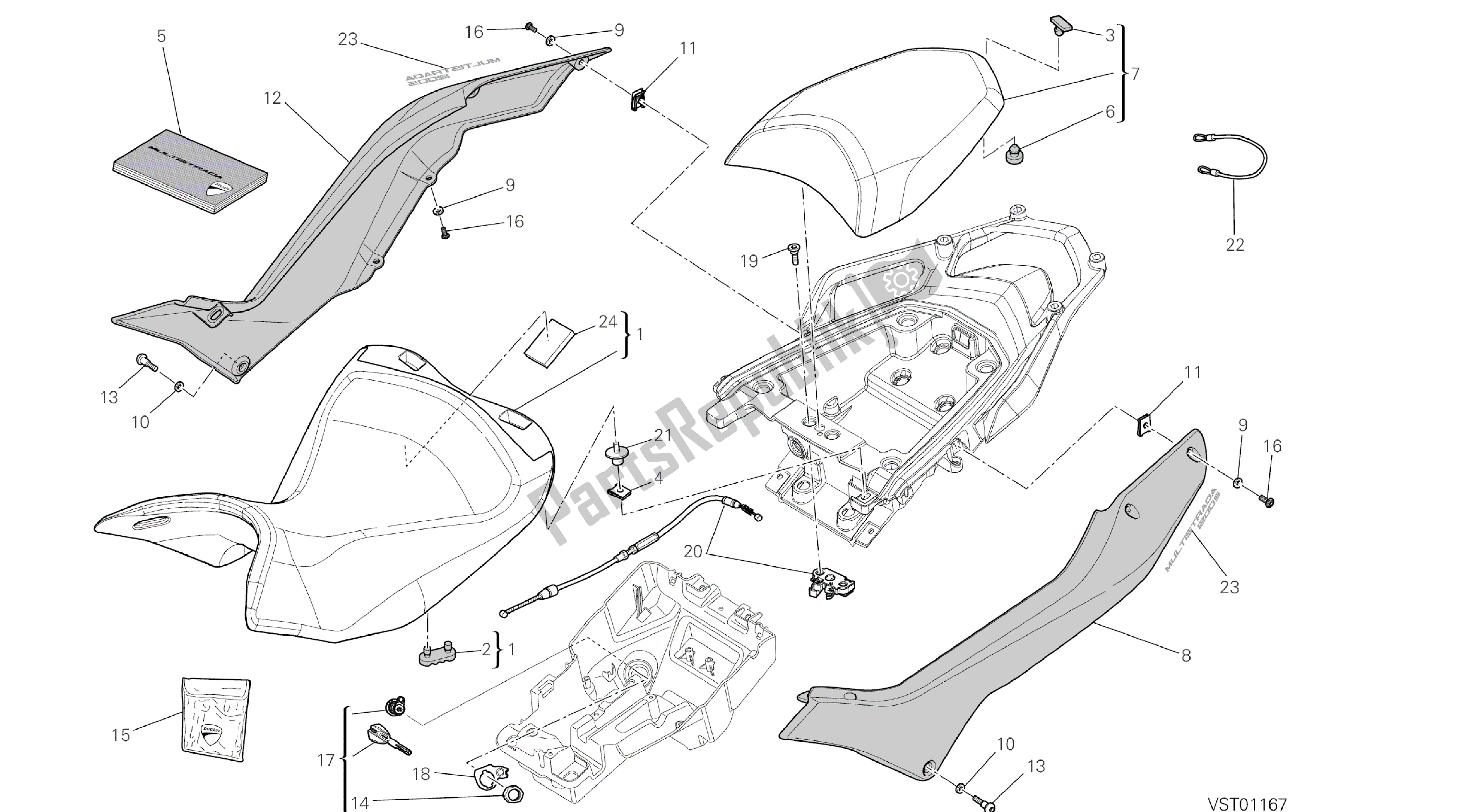 Todas las partes para Dibujo 033 - Asiento [mod: Ms1200st; Xst: Marco De Grupo Aus, Chn, Eur, Fra, Jap, Tha] de Ducati Multistrada S Touring 1200 2014