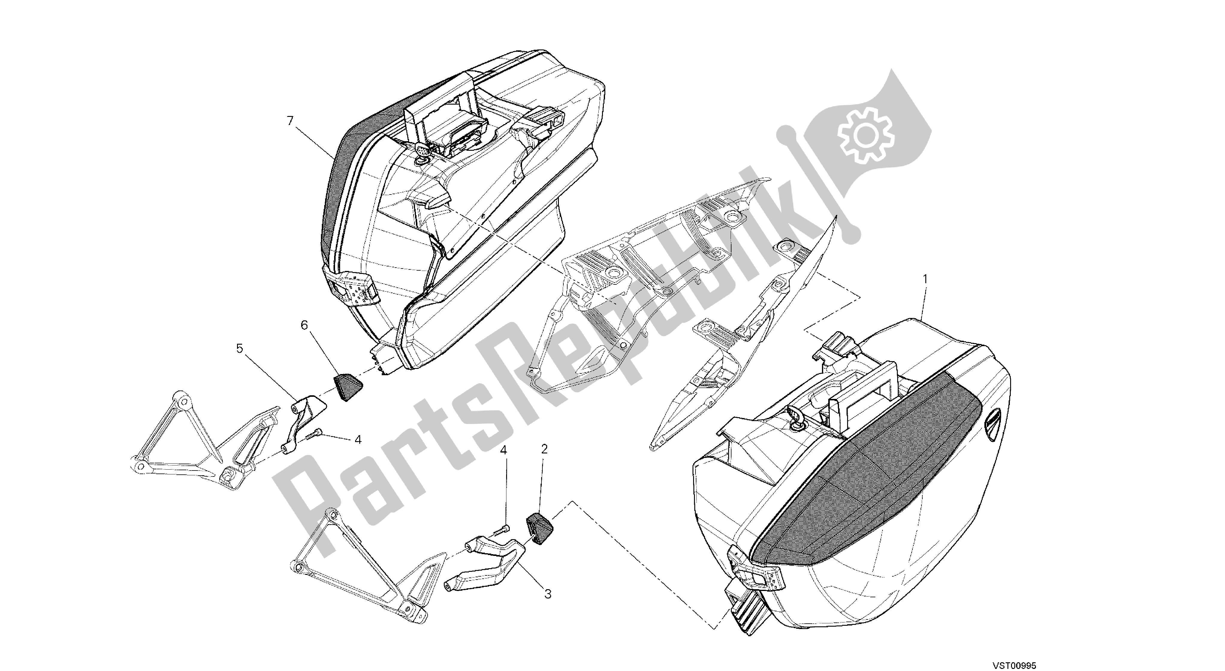 Todas las partes para Dibujo 035 - Alforjas Laterales [mod: Ms1200st; Xst: Aus, Chn, Eur, Fra, Jap, Tha] Marco De Grupo de Ducati Multistrada S Touring 1200 2014