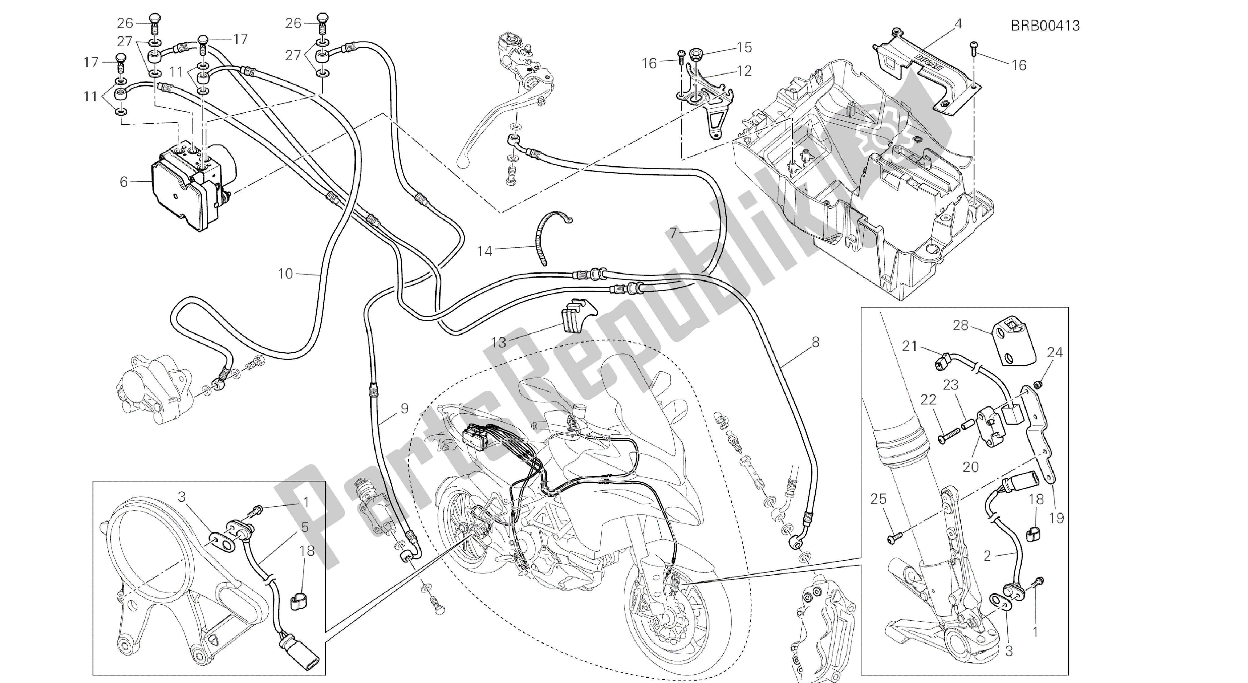 Tutte le parti per il Disegno 24a - Sistema Di Frenatura Abs [mod: Ms1200st; Xst: Aus, Chn, Eur, Fra, Jap, Tha] Frame Del Gruppo del Ducati Multistrada S Touring 1200 2014
