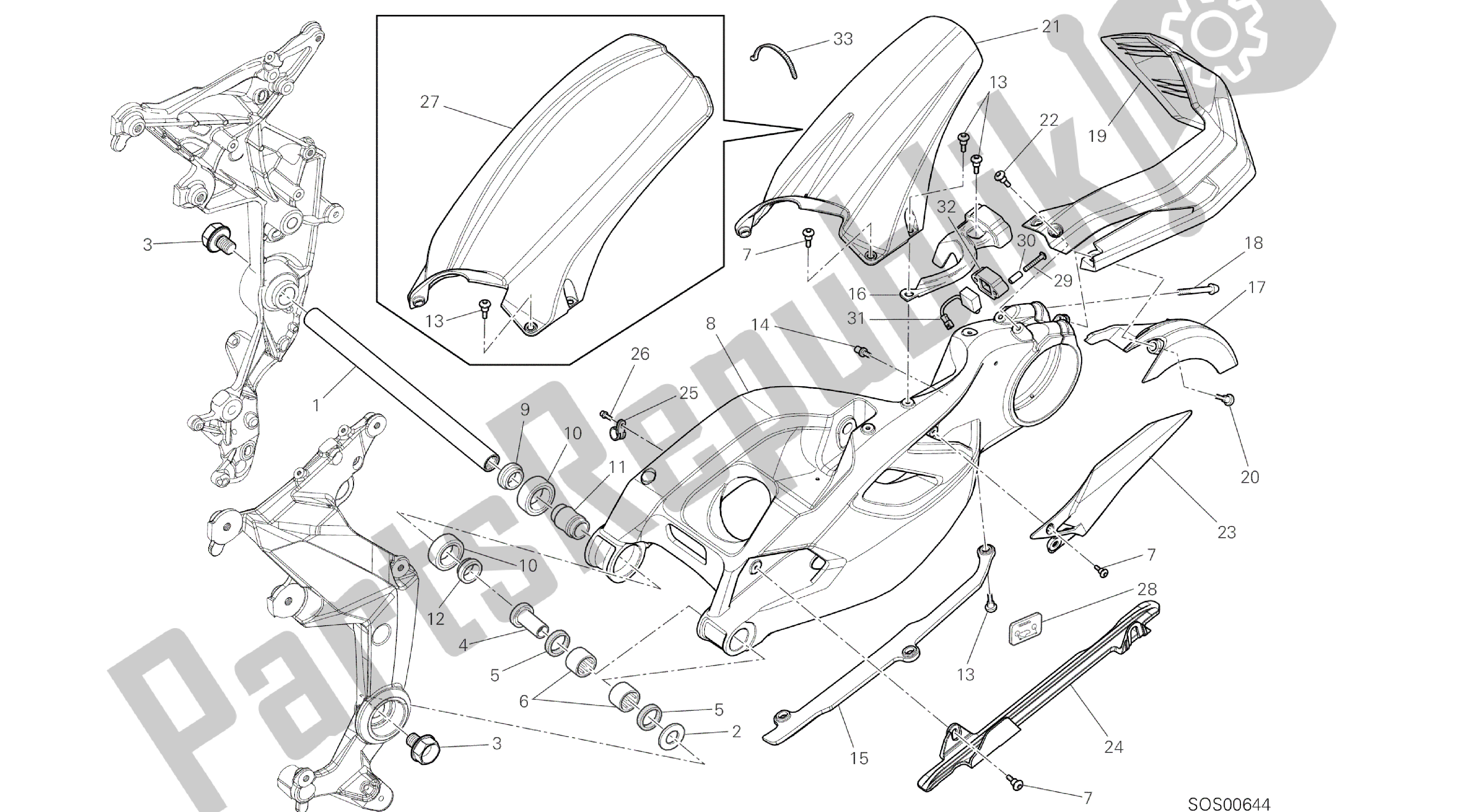 Tutte le parti per il Disegno 28a - Braccio Oscillante [mod: Ms1200st; Xst: Aus, Chn, Eur, Fra, Jap, Tha] Cornice Di Gruppo del Ducati Multistrada S Touring 1200 2014