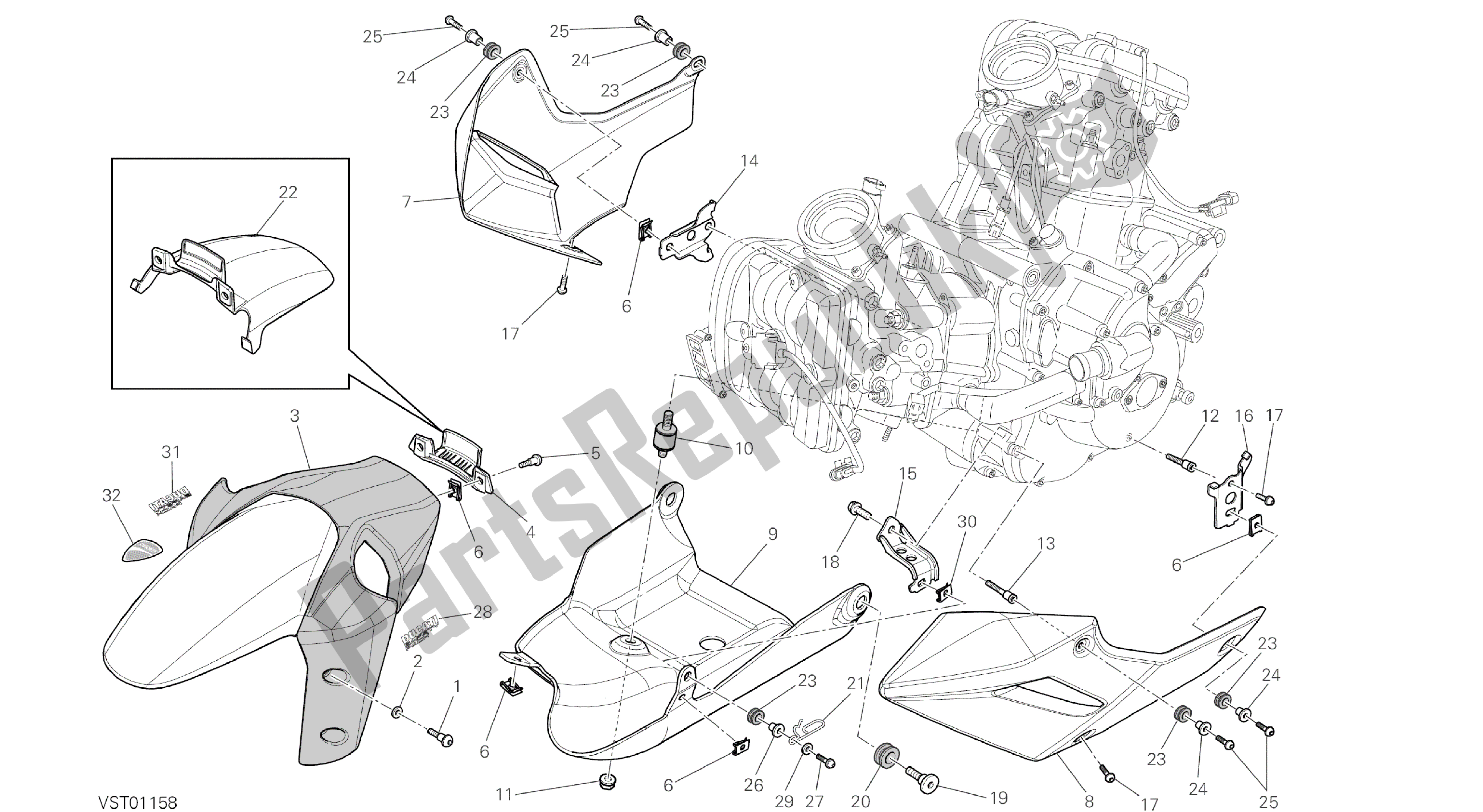 Alle onderdelen voor de Tekening 34b - Kuip [mod: Ms1200st; Xst: Aus, Chn, Eur, Fra, Jap, Tha] Groepsframe van de Ducati Multistrada S Touring 1200 2014