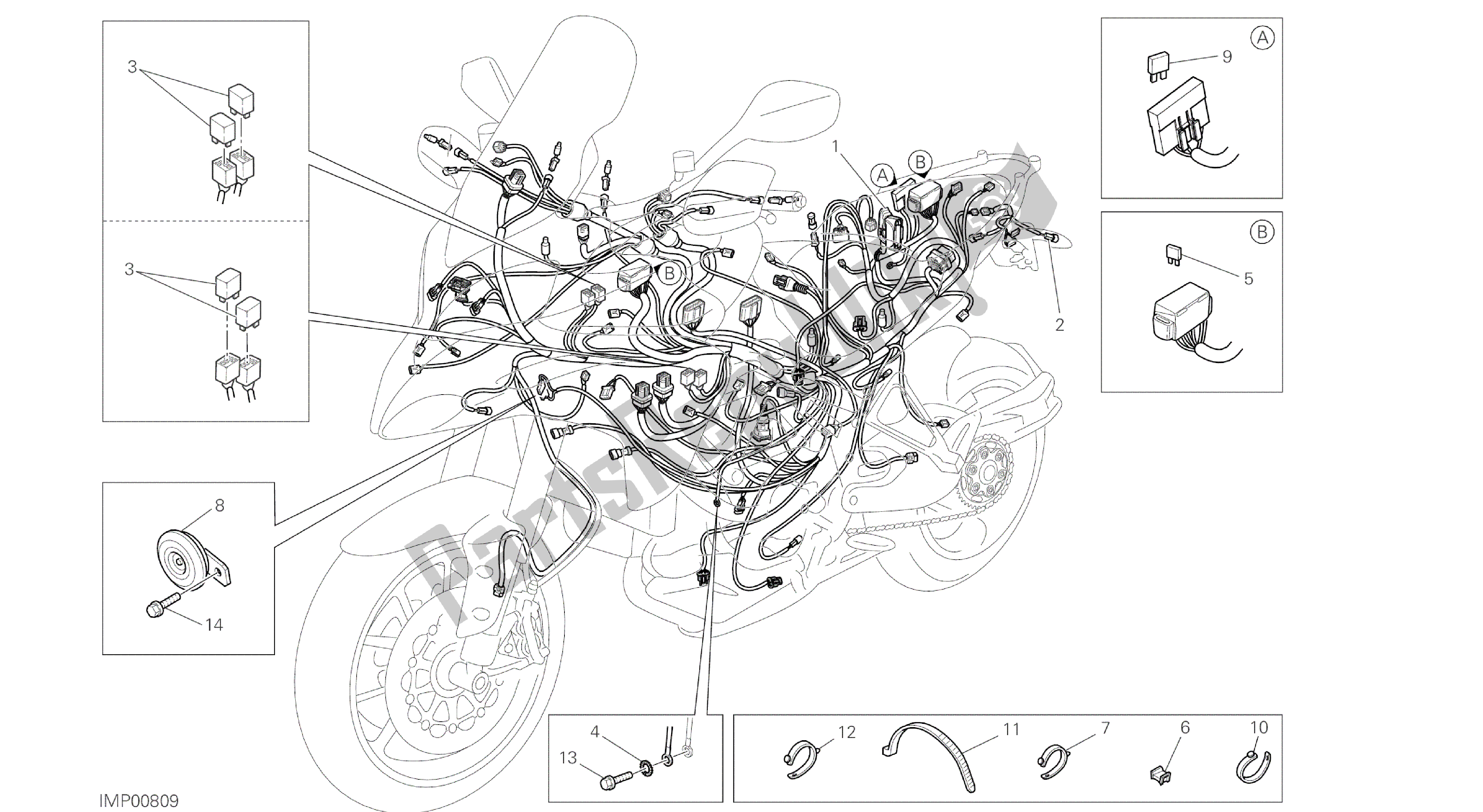 Tutte le parti per il Disegno 18b - Cablaggio [mod: Ms1200st; Xst: Aus, Chn, Eur, Fra, Jap, Tha] Gruppo Elettrico del Ducati Multistrada S Touring 1200 2014