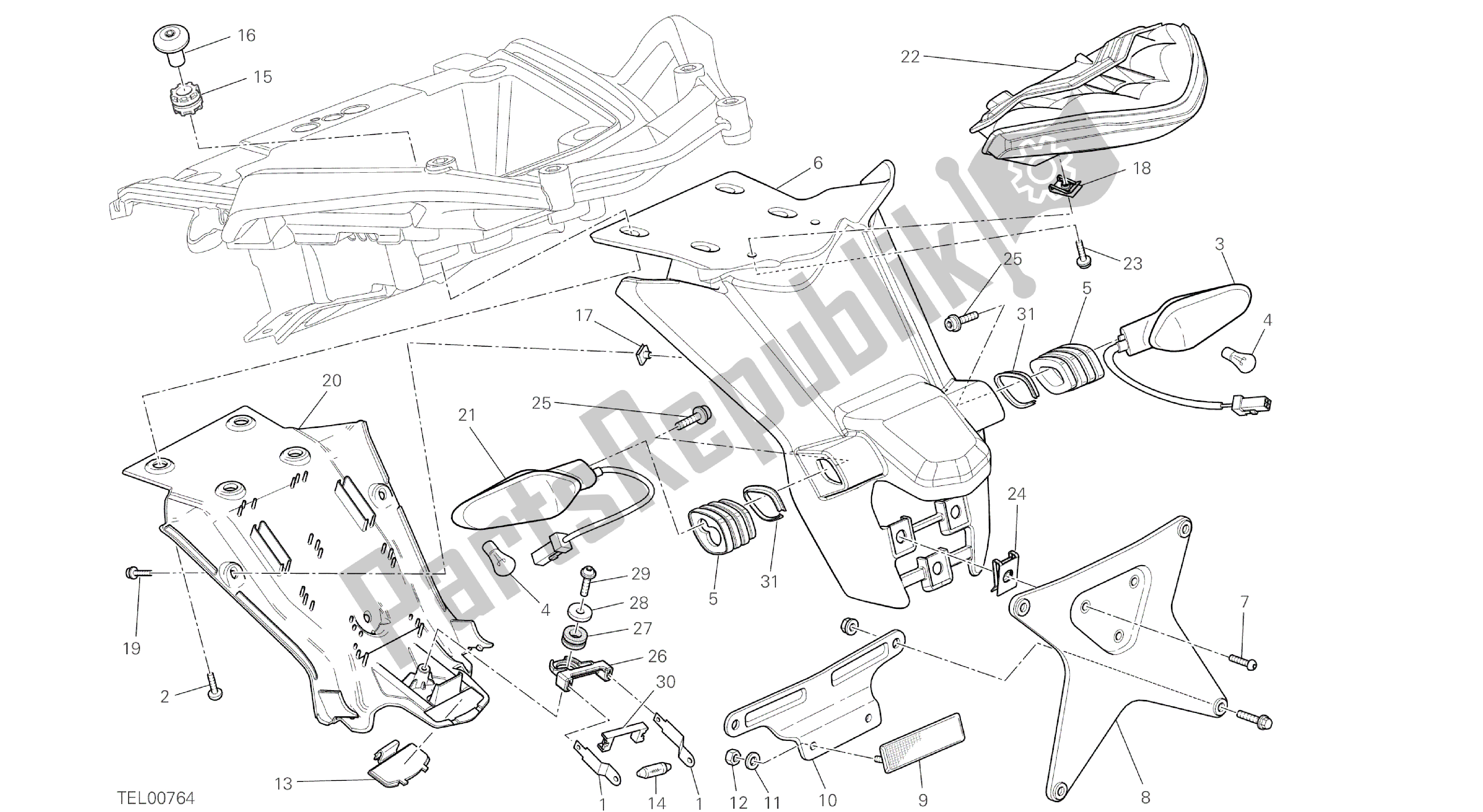 Todas las partes para Dibujo 27a - Soporte De Matrícula - Luz Trasera [mod: Ms1200st; Xst: Eur, Fra, Jap, Tha] Grupo Eléctrico de Ducati Multistrada S Touring 1200 2014