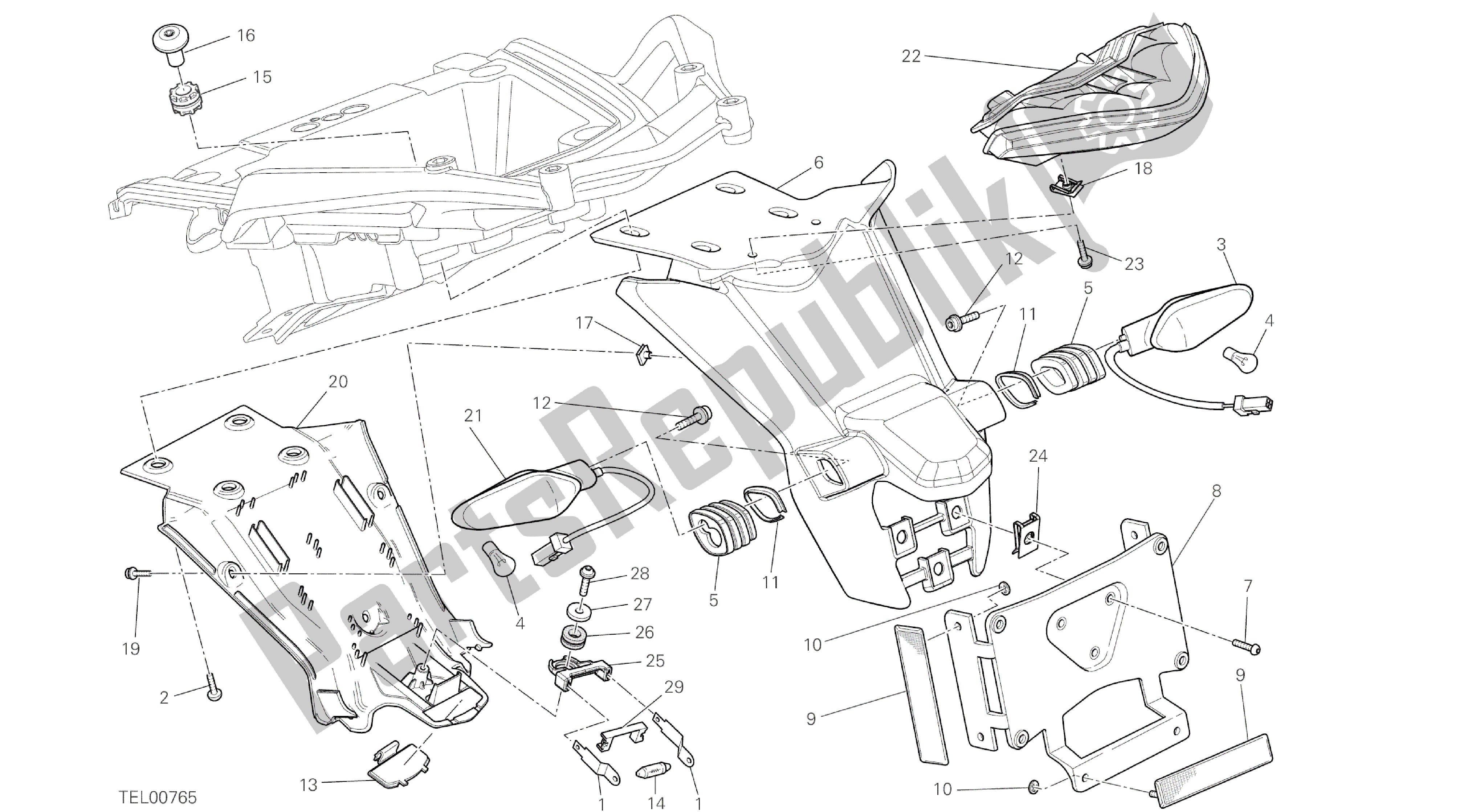 Tutte le parti per il Disegno 27a - Portatarga - Fanale Posteriore [mod: Ms1200st; Xst: Chn] Gruppo Elettrico del Ducati Multistrada S Touring 1200 2014