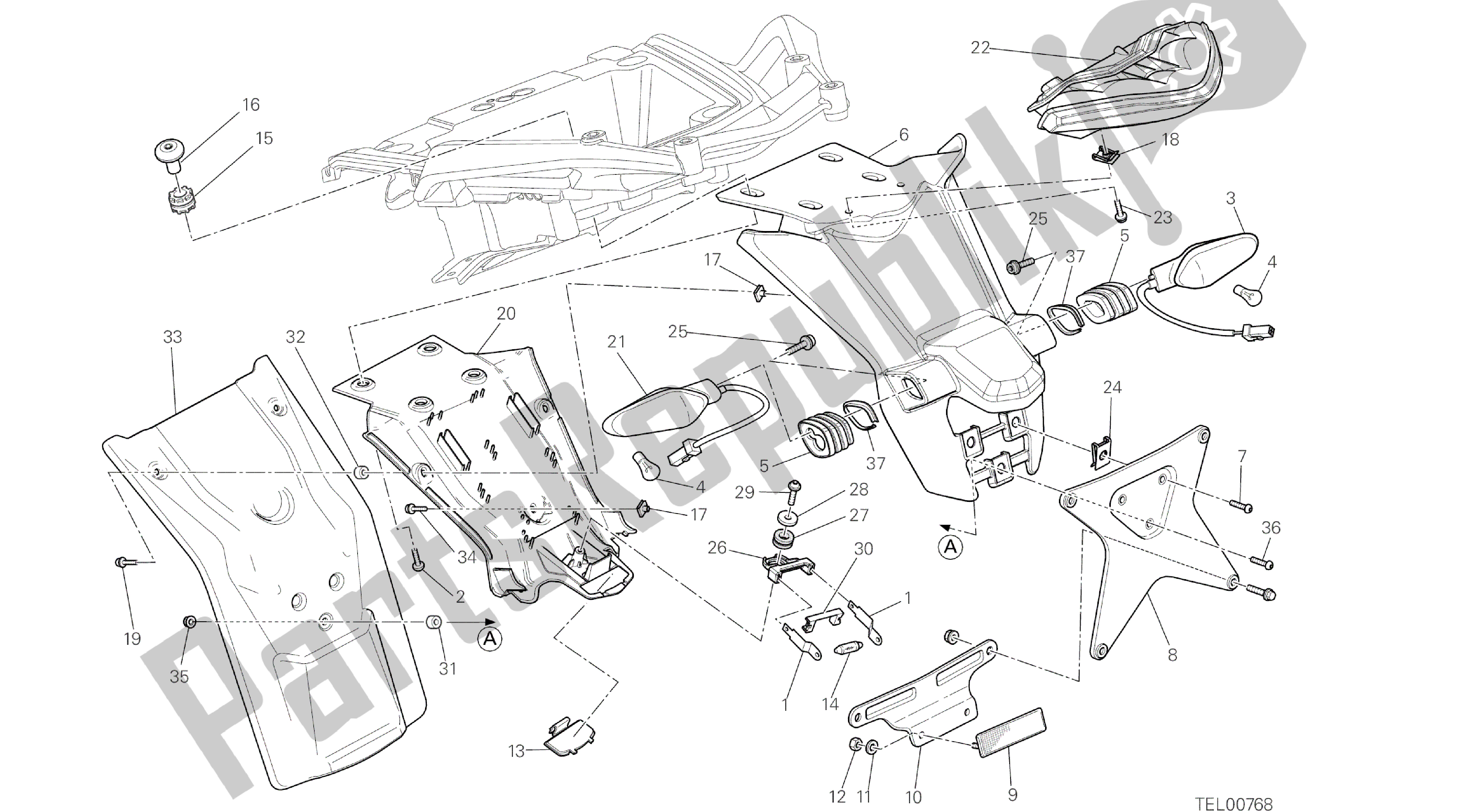 Todas as partes de Desenho 27b - Suporte Da Placa Do Carro - Farol Traseiro Aus [mod: Ms1200st; Xst: Aus] Group Electric do Ducati Multistrada S Touring 1200 2014