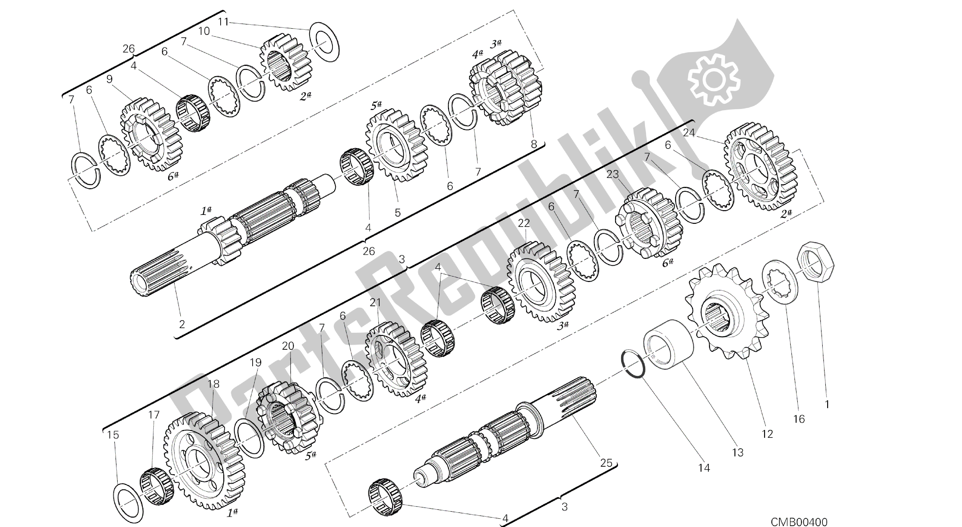 Todas las partes para Dibujo 003 - Caja De Cambios [mod: Ms1200st; Xst: Aus, Chn, Eur, Fra, Jap, Tha] Motor De Grupo de Ducati Multistrada S Touring 1200 2014