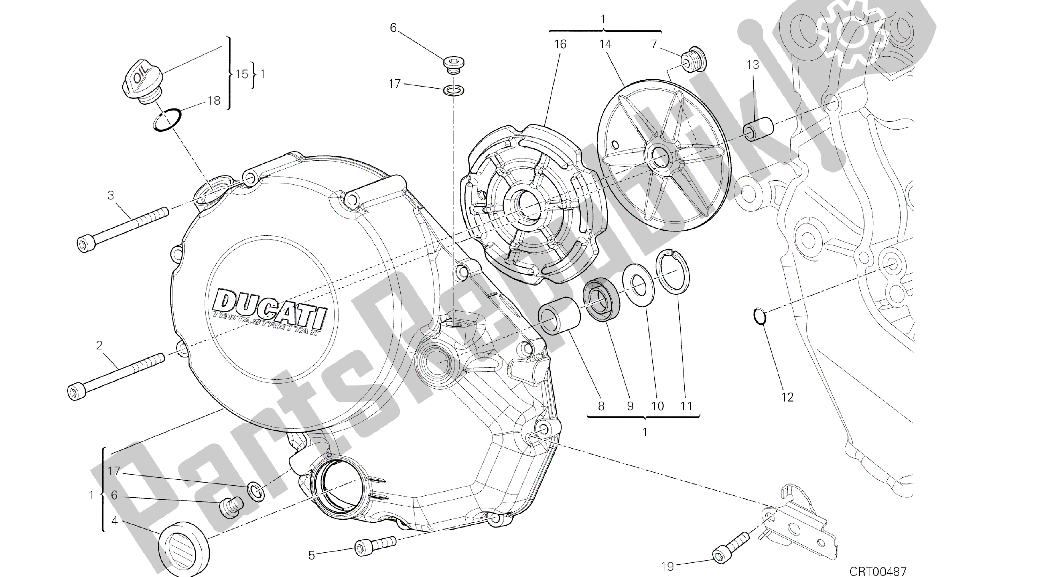 Todas las partes para Dibujo 005 - Cubierta Del Embrague [mod: Ms1200st; Xst: Aus, Chn, Eur, Fra, Jap, Tha] Motor De Grupo de Ducati Multistrada S Touring 1200 2014
