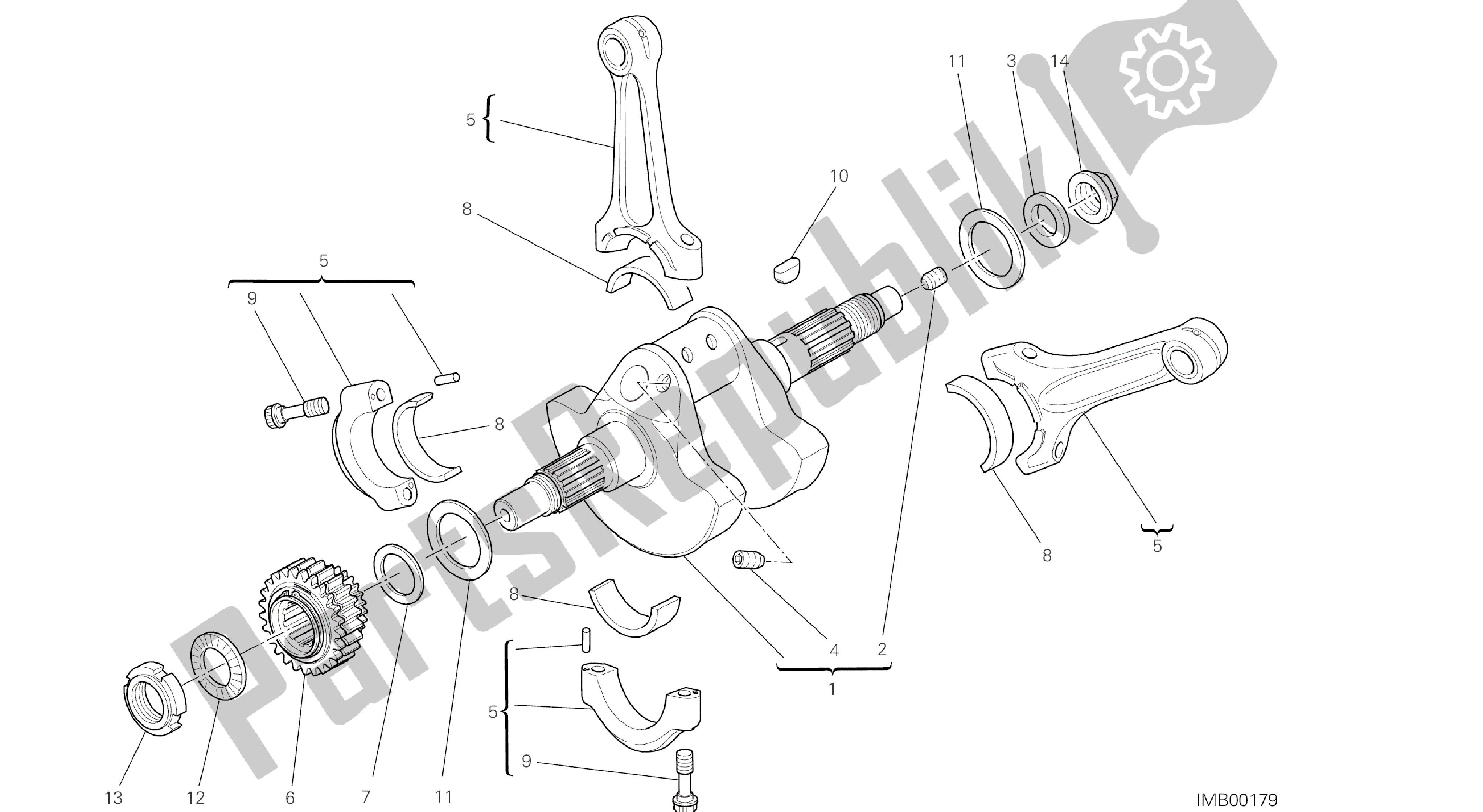 Tutte le parti per il Disegno 006 - Albero Motore [mod: Ms1200st; Xst: Aus, Chn, Eur, Fra, Jap, Tha] Gruppo Motore del Ducati Multistrada S Touring 1200 2014