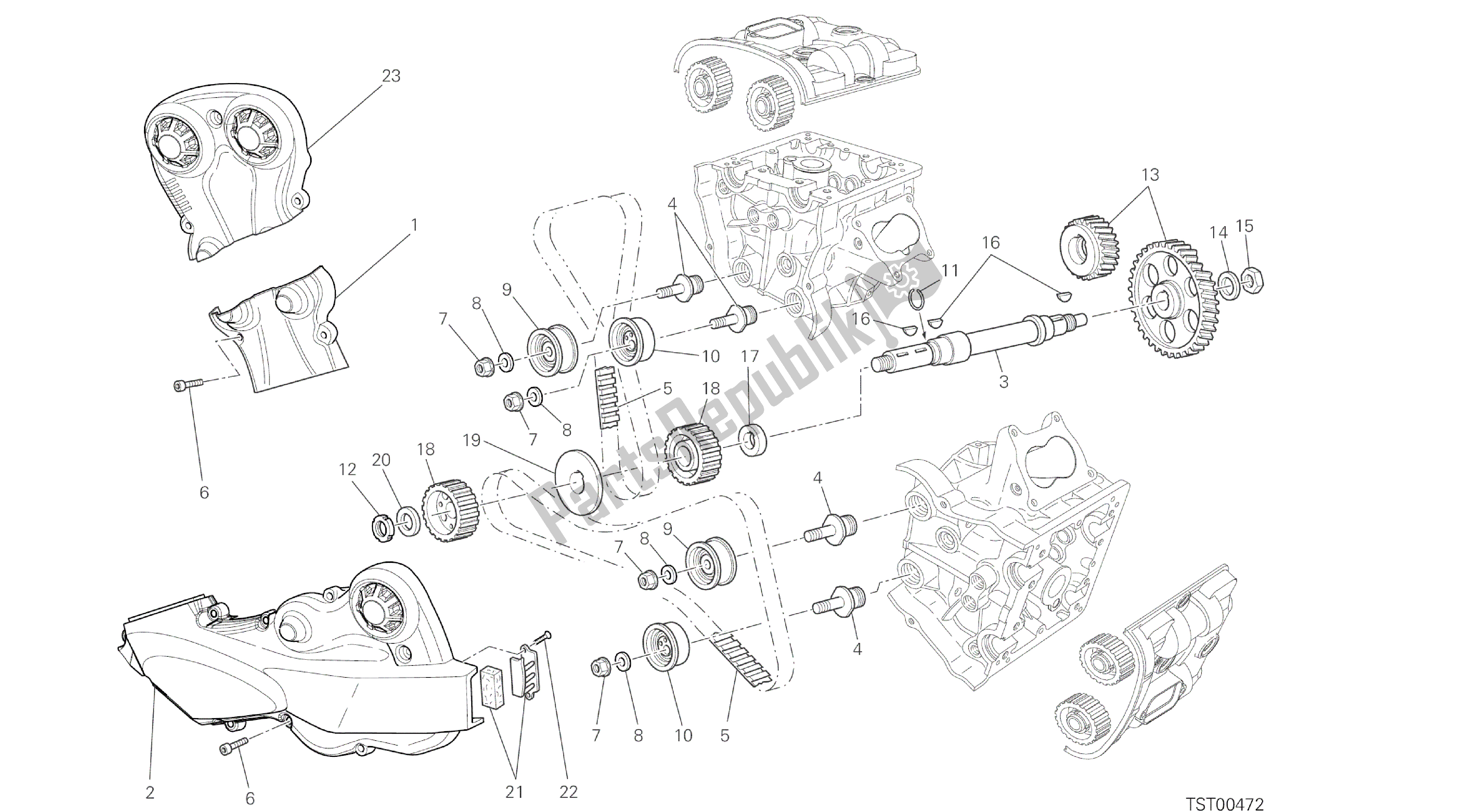 Todas las partes para Dibujo 008 - Correa De Distribución [mod: Ms1200st; Xst: Aus, Chn, Eur, Fra, Jap, Tha] Motor De Grupo de Ducati Multistrada S Touring 1200 2014