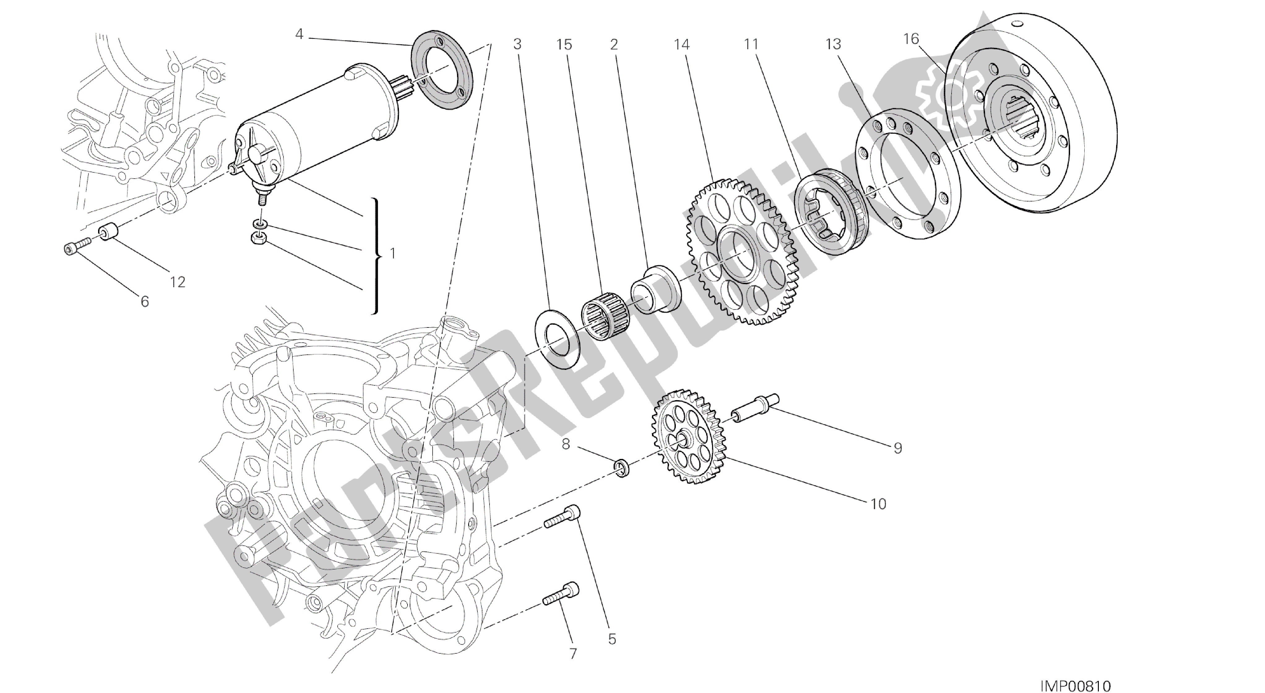 Tutte le parti per il Disegno 012 - Motore Di Avviamento [mod: Ms1200st; Xst: Aus, Chn, Eur, Fra, Jap, Tha] Gruppo Motore del Ducati Multistrada S Touring 1200 2014