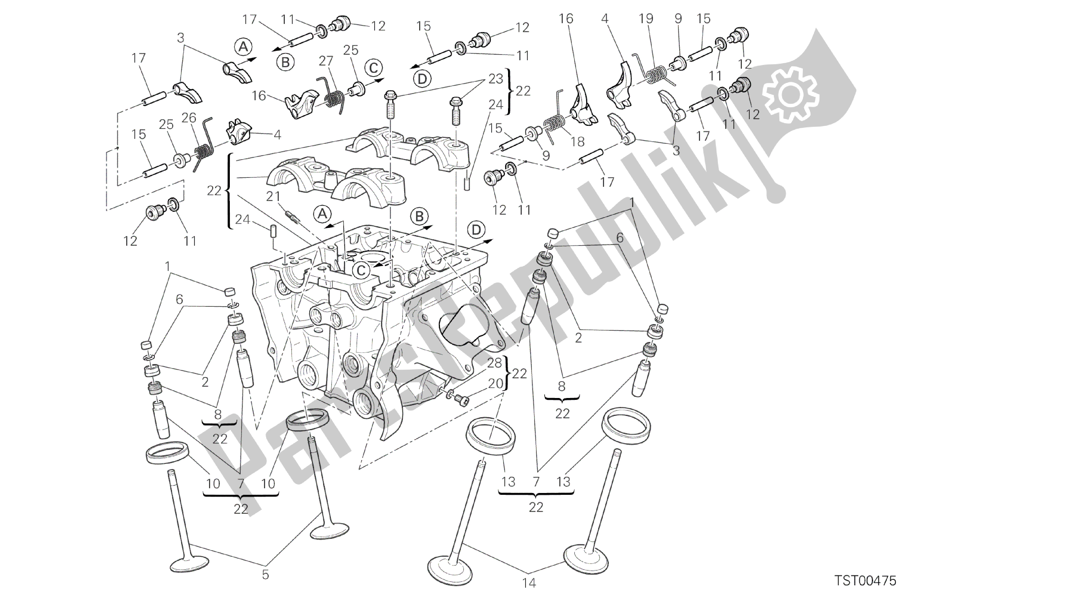 Tutte le parti per il Disegno 014 - Testata Verticale [mod: Ms1200st; Xst: Aus, Chn, Eur, Fra, Jap, Tha] Gruppo Motore del Ducati Multistrada S Touring 1200 2014