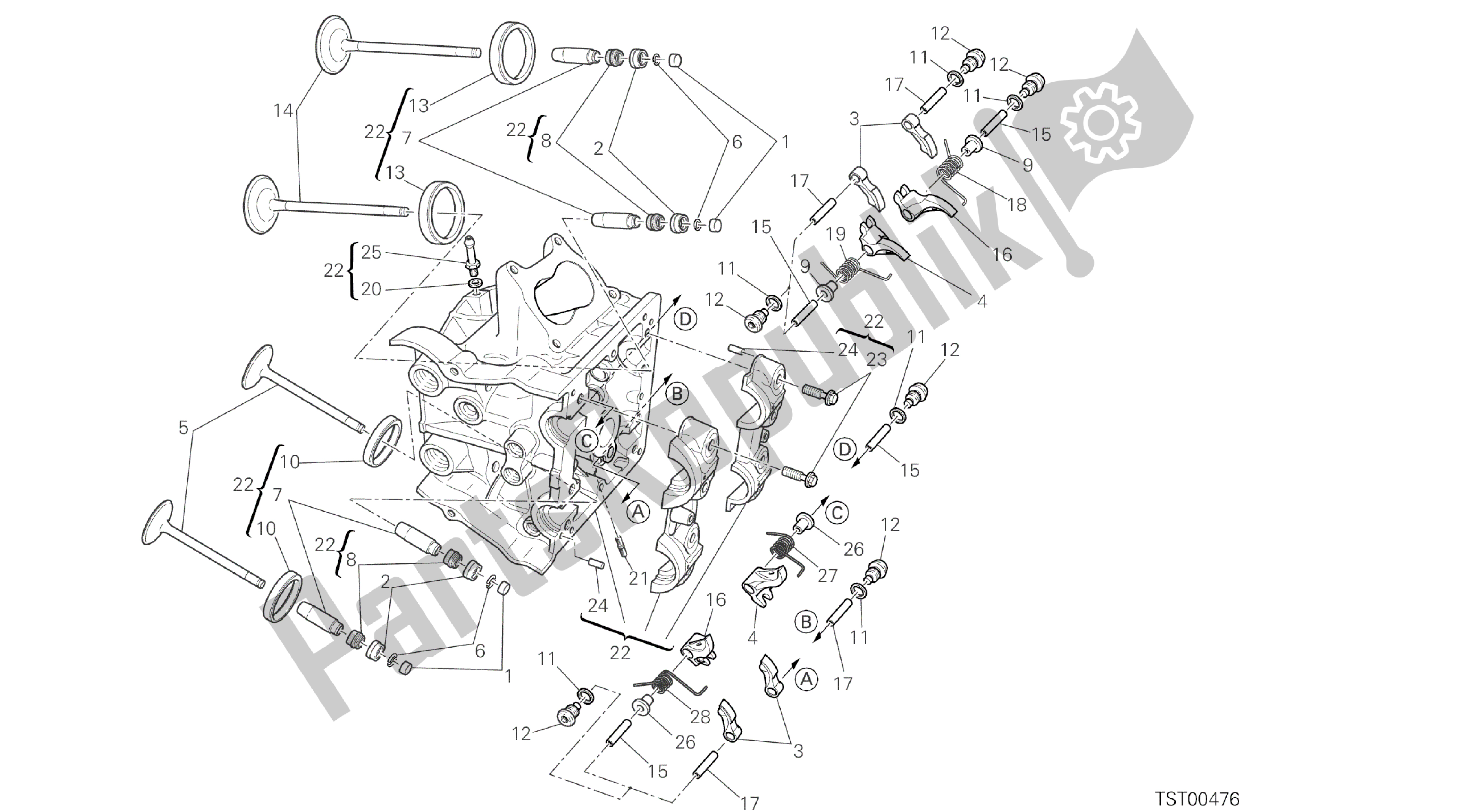 Tutte le parti per il Disegno 015 - Testata Orizzontale [mod: Ms1200st; Xst: Aus, Chn, Eur, Fra, Jap, Tha] Gruppo Motore del Ducati Multistrada S Touring 1200 2014