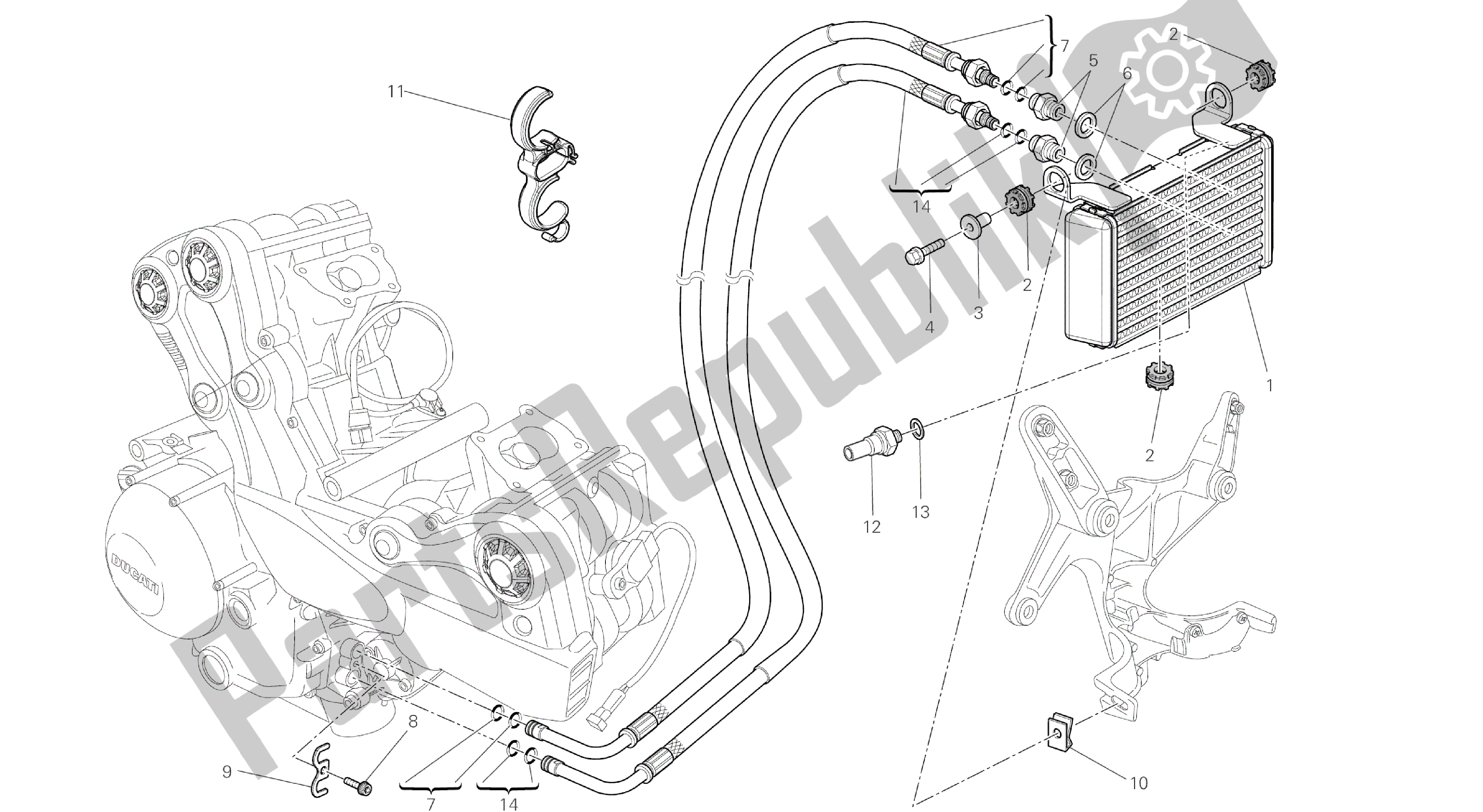 Todas las partes para Dibujo 016 - Enfriador De Aceite [mod: Ms1200st; Xst: Aus, Chn, Eur, Fra, Jap, Tha] Motor De Grupo de Ducati Multistrada S Touring 1200 2014