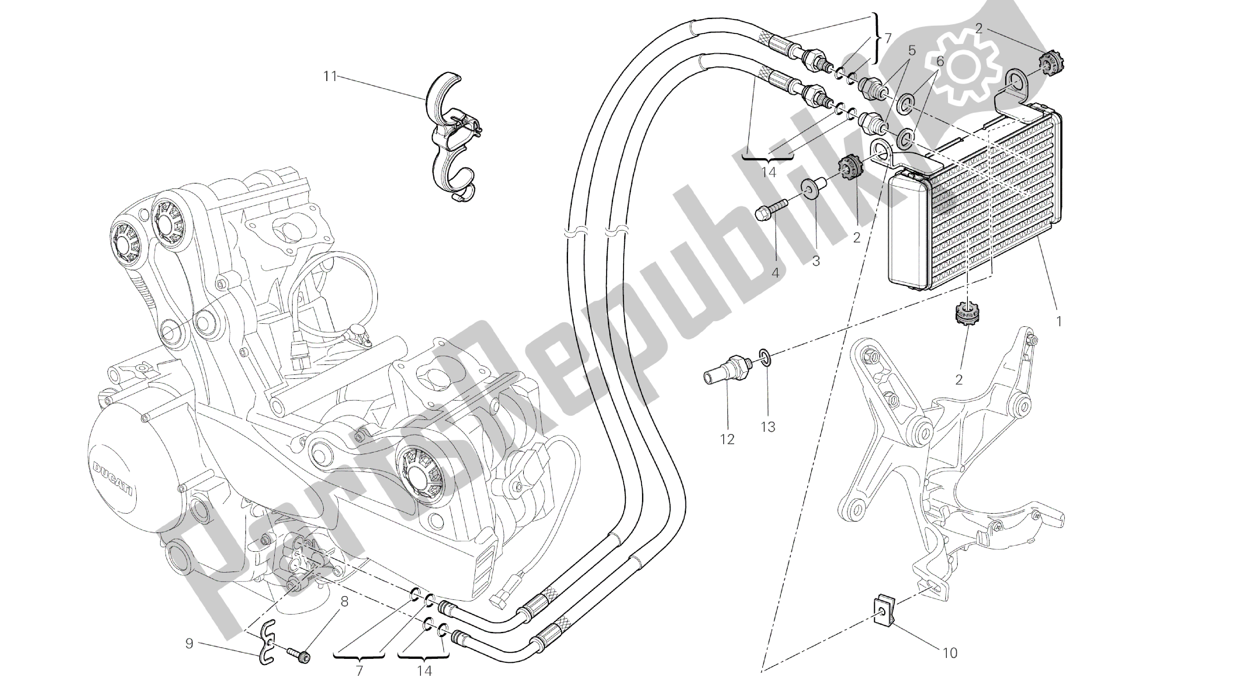 Tutte le parti per il Disegno 016 - Radiatore Olio [mod: Ms1200st; Xst: Aus, Chn, Eur, Fra, Jap, Tha] Gruppo Motore del Ducati Multistrada S Touring 1200 2014