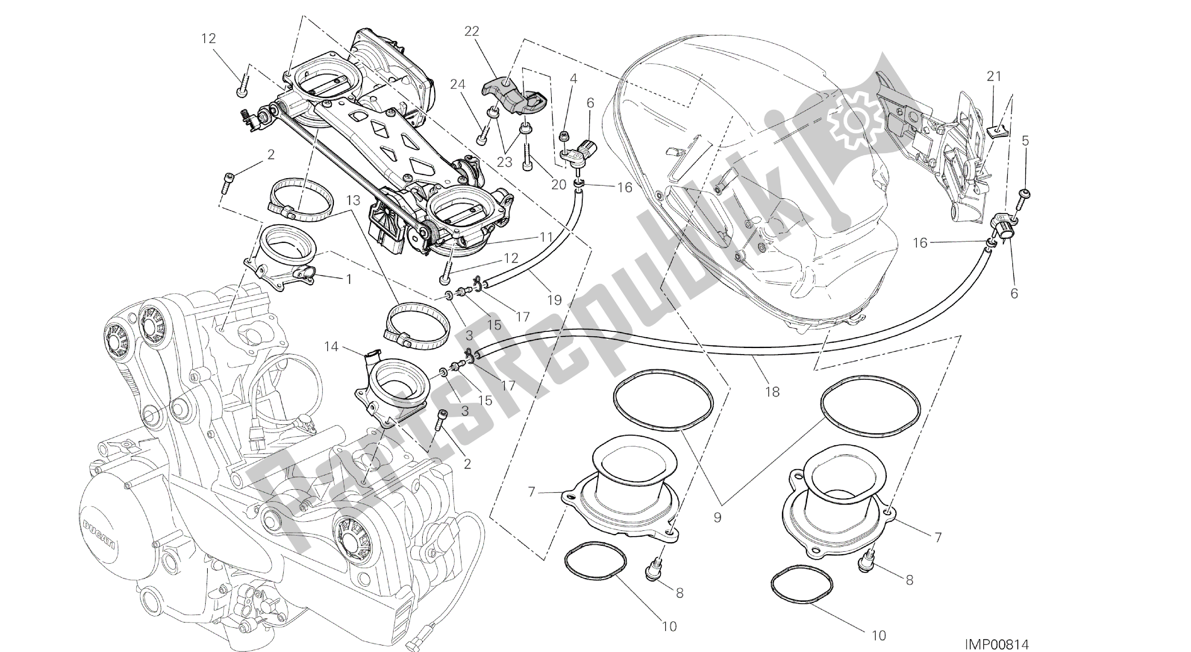 Tutte le parti per il Disegno 017 - Corpo Farfallato [mod: Ms1200st; Xst: Chn, Tha] Motore Di Gruppo del Ducati Multistrada S Touring 1200 2014