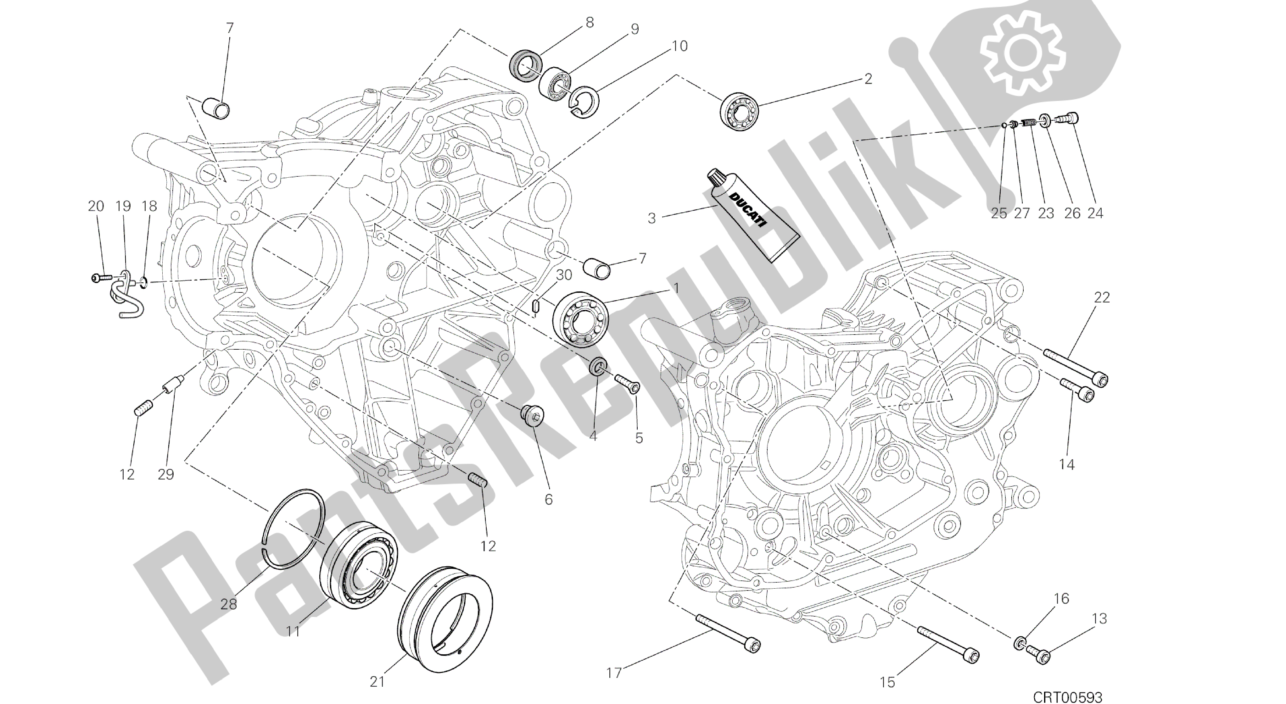 Tutte le parti per il Disegno 10a - Cuscinetti Del Basamento [mod: Ms1200st; Xst: Aus, Chn, Eur, Fra, Jap, Tha] Gruppo Motore del Ducati Multistrada S Touring 1200 2014