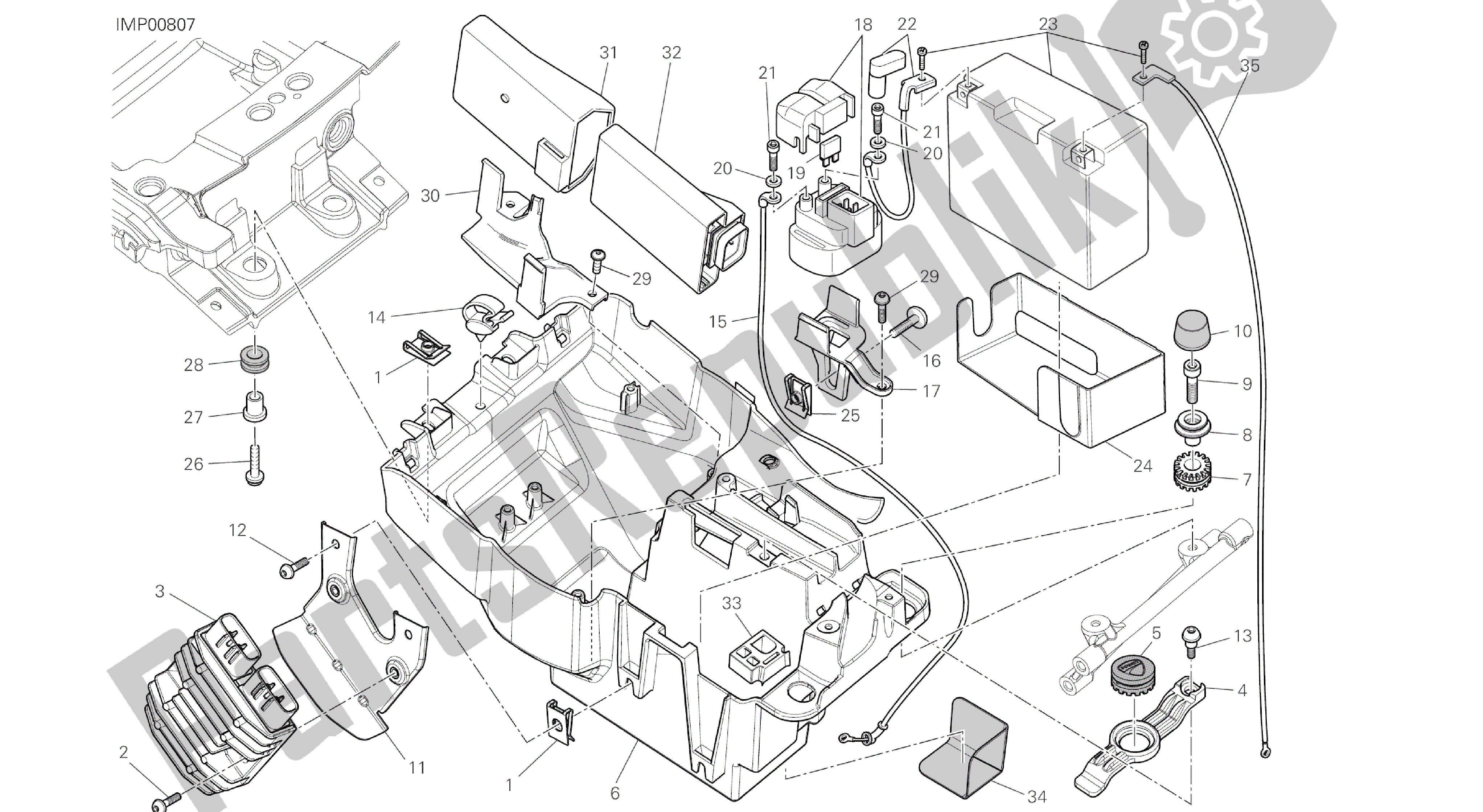 Todas las partes para Dibujo 018 - Soporte De Batería [mod: Ms1200st; Xst: Aus, Chn, Eur, Fra, Jap, Tha] Grupo Eléctrico de Ducati Multistrada S Touring 1200 2014