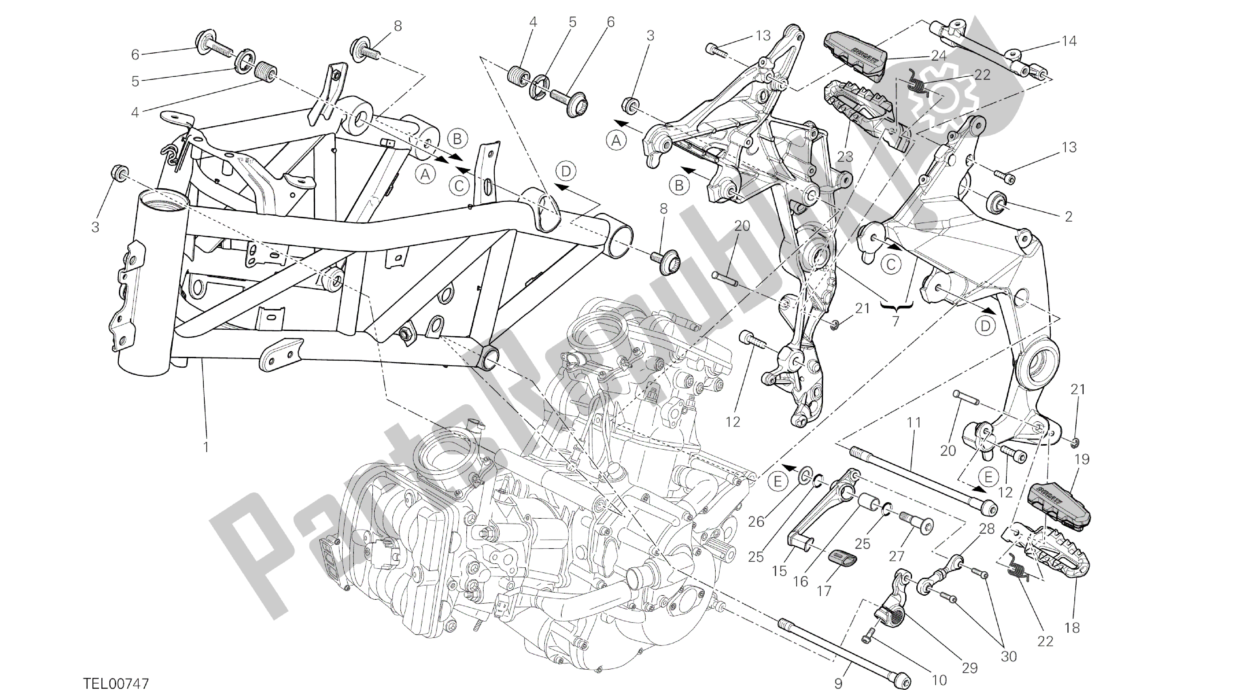 Tutte le parti per il Disegno 022 - Cornice [mod: Ms1200st; Xst: Aus, Chn, Eur, Fra, Jap, Tha] Cornice Di Gruppo del Ducati Multistrada S Touring 1200 2014
