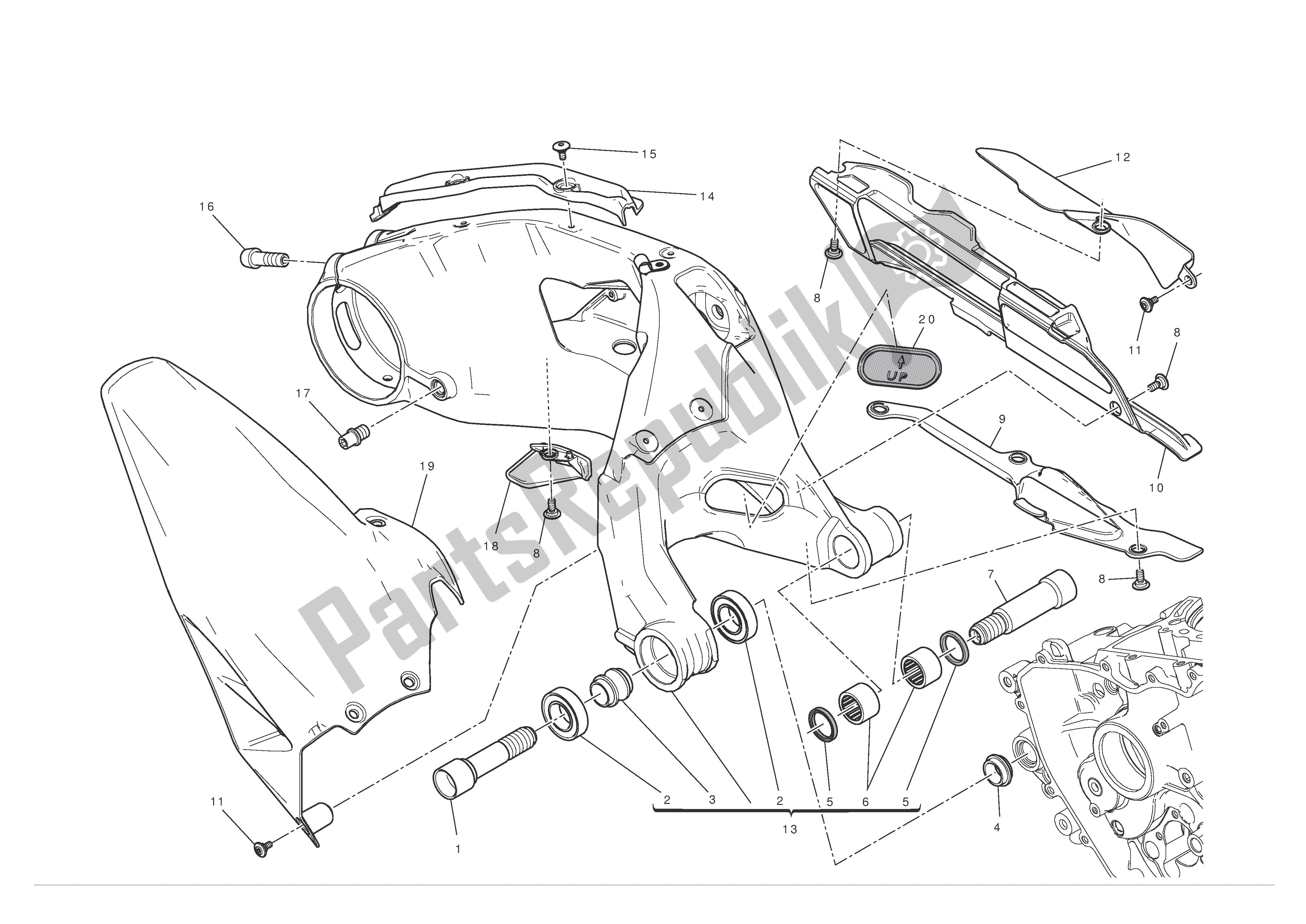Alle onderdelen voor de Achterbrug van de Ducati 1199 Panigale 2012