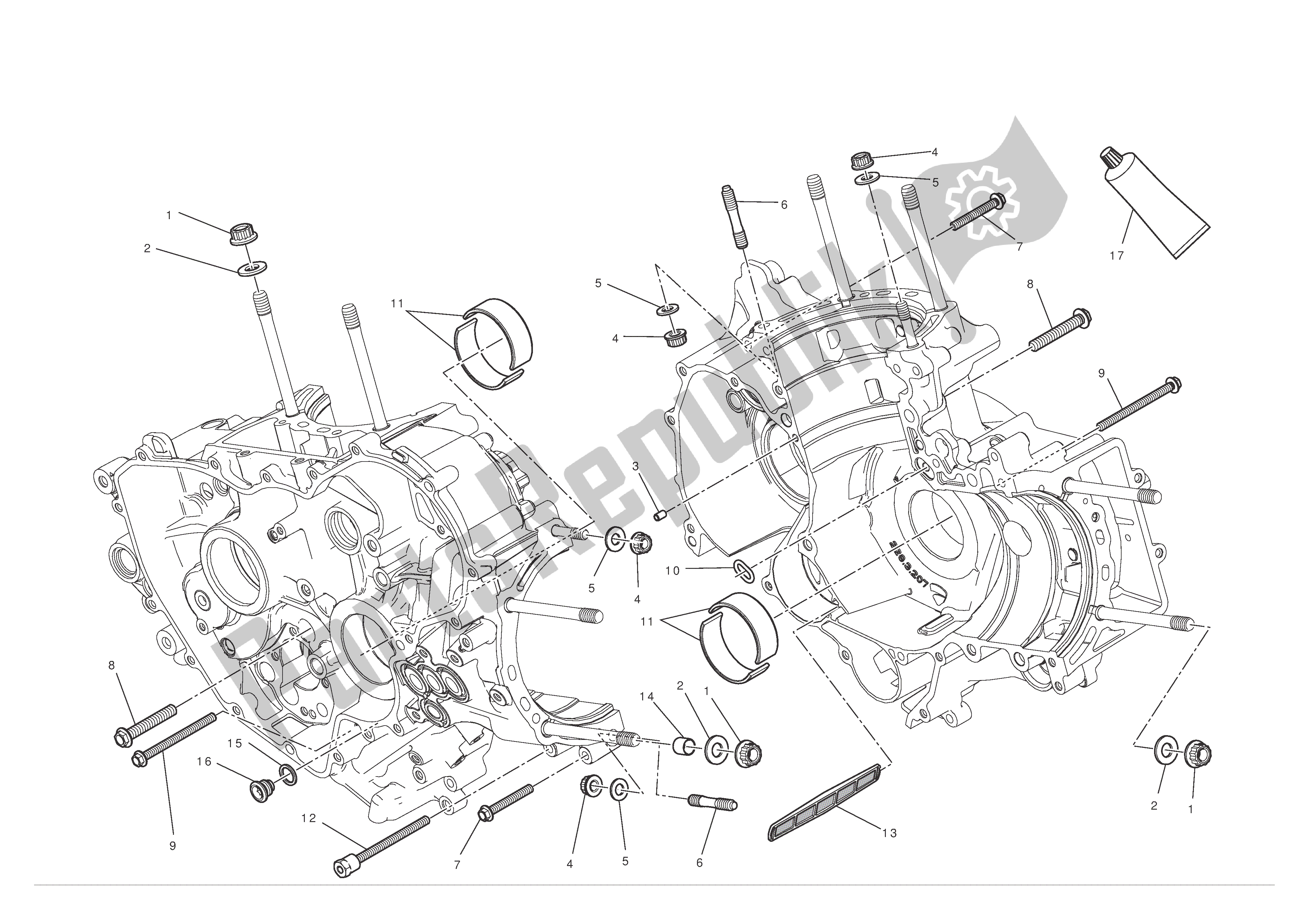 All parts for the Crankcase Halves of the Ducati 1199 Panigale 2012