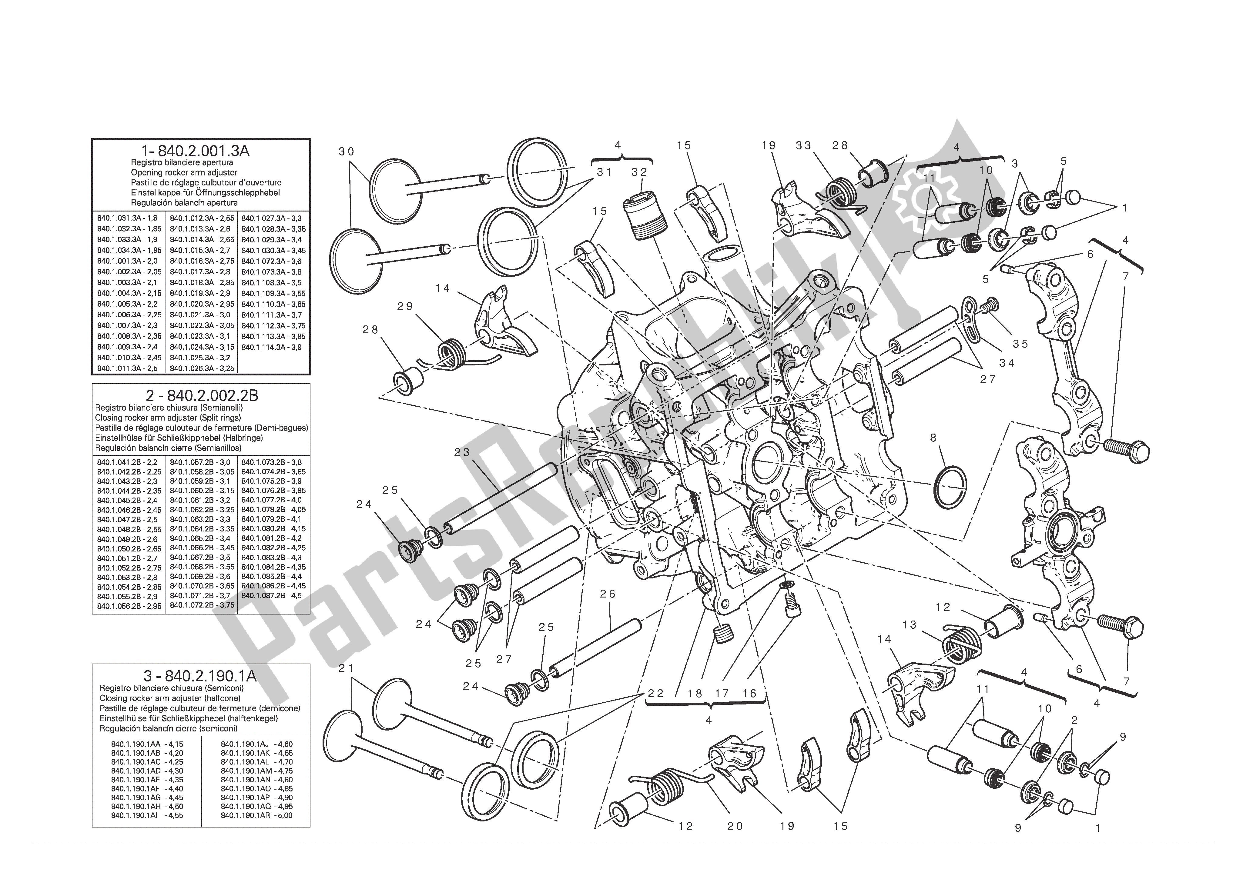 Alle onderdelen voor de Horizontale Cilinderkop van de Ducati 1199 Panigale 2012
